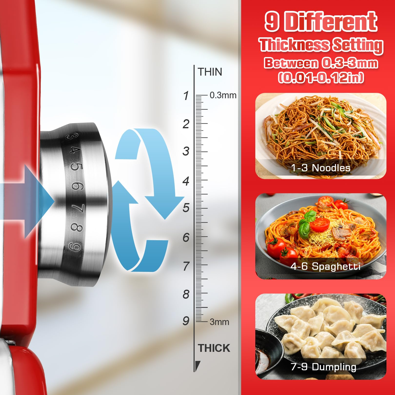 Sailnovo Electric Pasta Maker Machine - 180mm Aluminum Alloy Pasta Roller with 9 Thickness Settings & 2 Cutters - Professional Noodle Maker for Homemade Spaghetti, Fettuccine, Lasagna - Perfect for Italian Cooking, Family Dinners & Restaurant-Style Pasta Dishes
