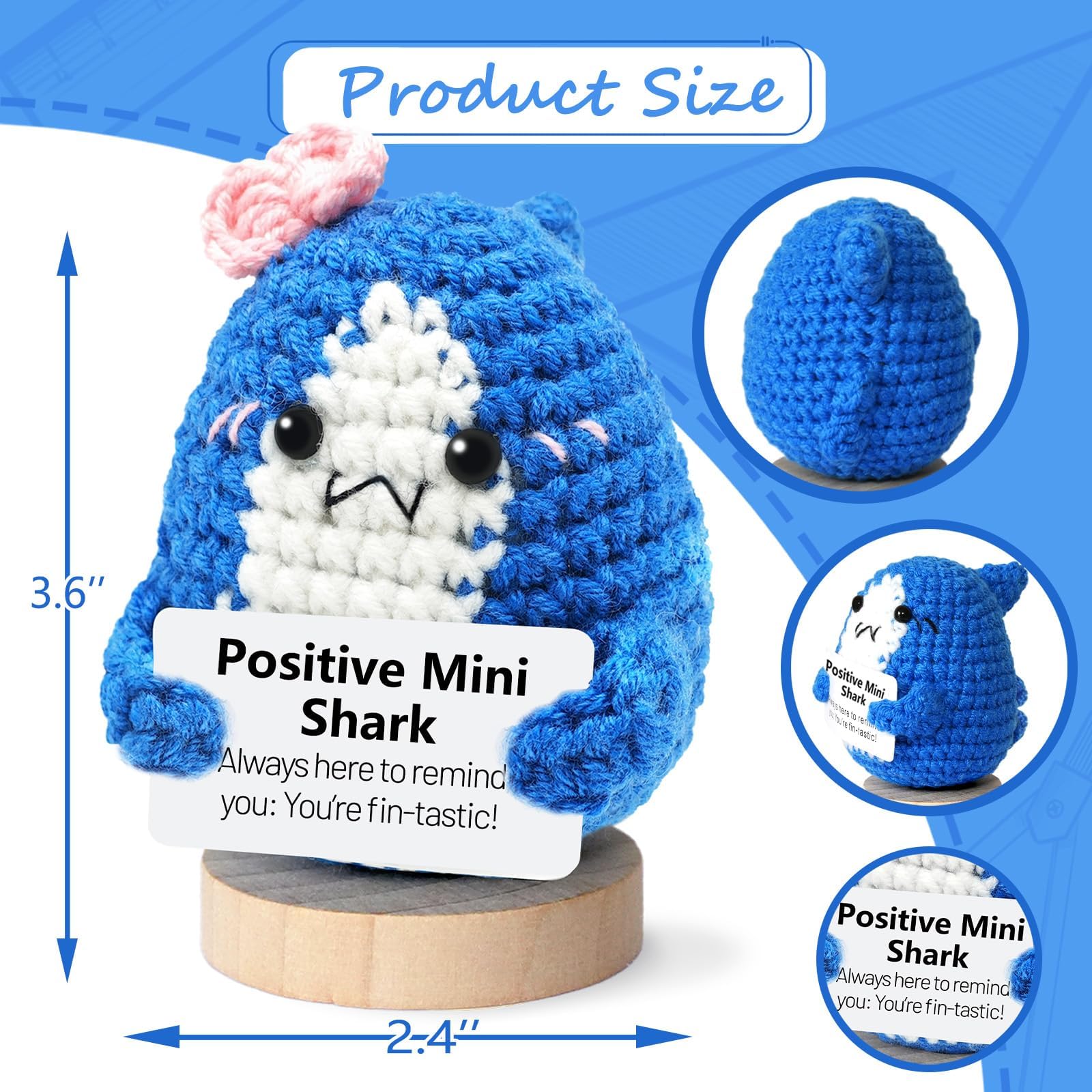 Cute Crochet Shark Plush Toy - Unique Animal Gift for Shark Lovers, Inspirational Birthday Present for Women & Men - Perfect Desk Decor for Office or Home