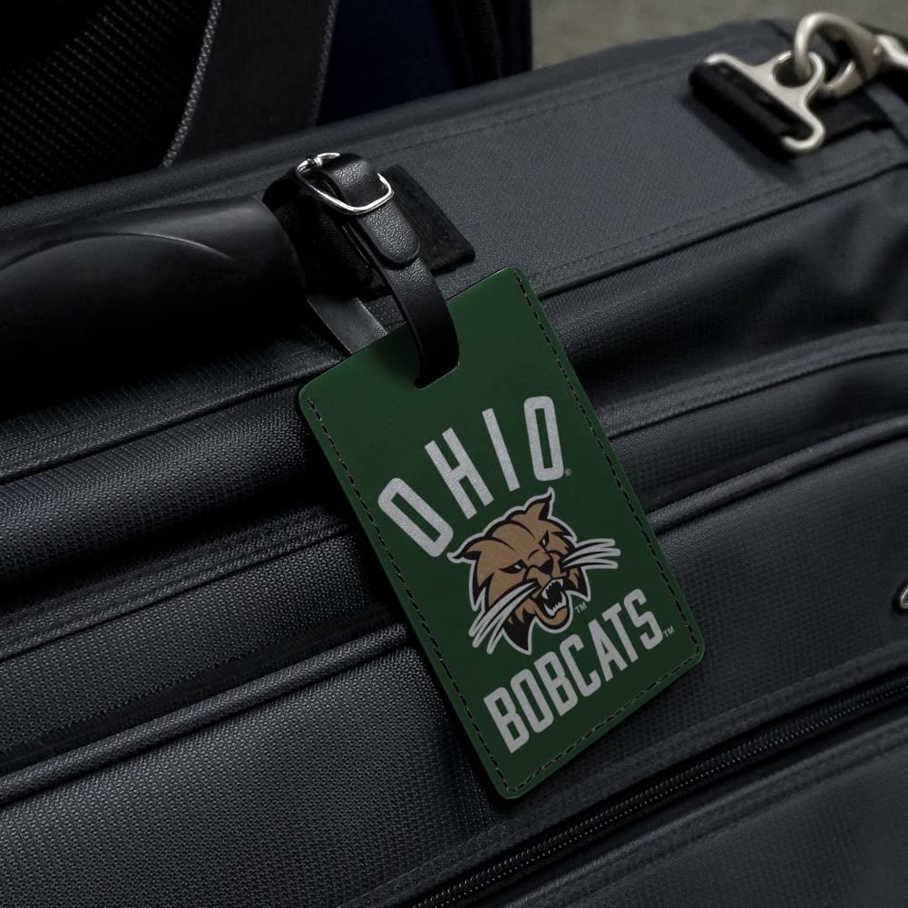 Ohio University Bobcats Logo Leather Luggage Tag - Personalized Rectangle Carry-On ID Tag for Travel, Suitcases & Backpacks - Perfect for Alumni, Students & Fans