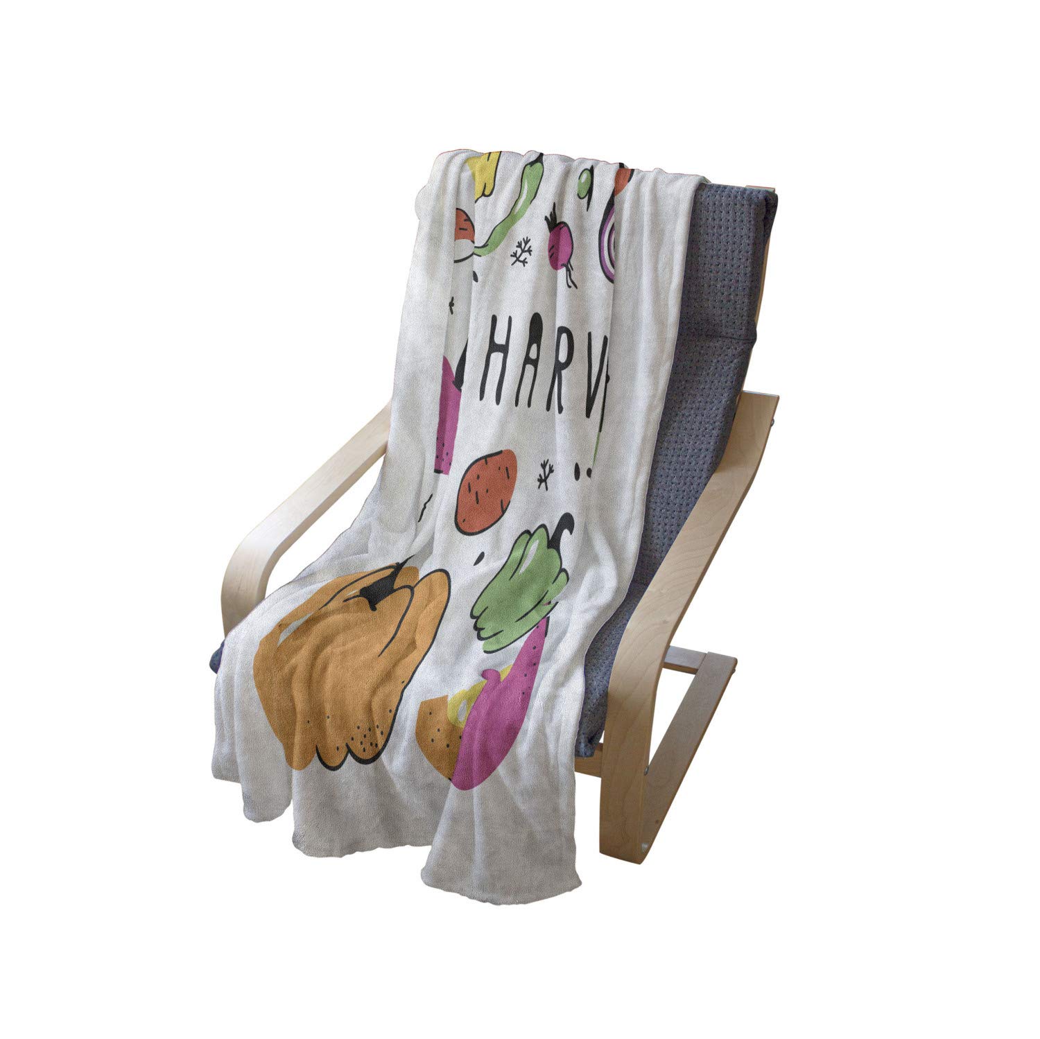 Ambesonne Harvest Throw Blanket - Soft Flannel Fleece Blanket with Pumpkin, Pepper, Carrot, Onion, Eggplant, Potato, Radish & Avocado Print, 50