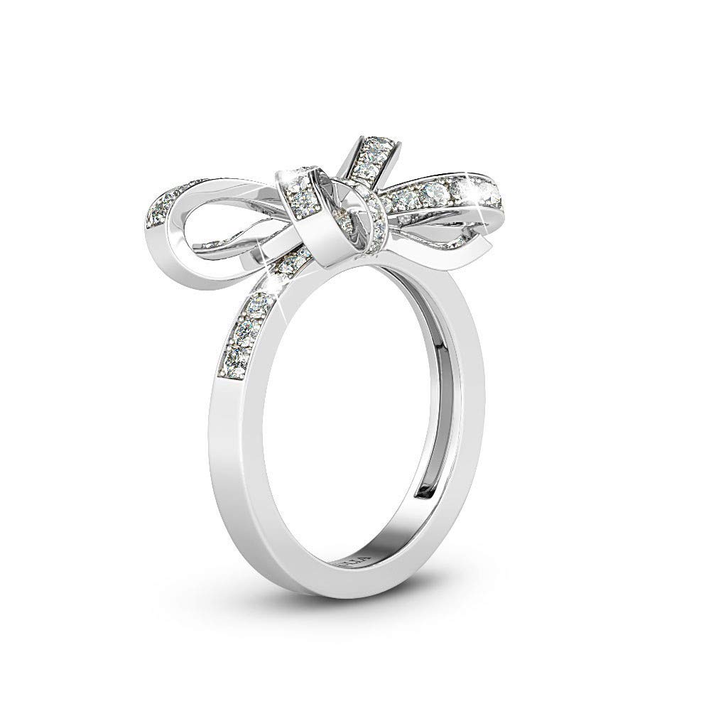 1 Carat Fashion Bowknot Ring 925 Sterling Silver with White CZ - Elegant Princess Cocktail Ring for Women | Wedding, Anniversary, Promise & Engagement Jewelry Gift | Perfect for Date Nights, Parties & Special Occasions