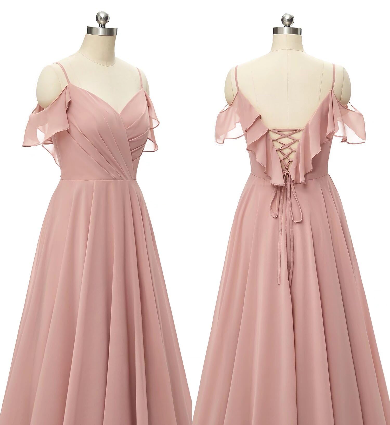 Elegant Spaghetti Strap Chiffon Bridesmaid Dresses for Women - Long Formal Evening Gowns with High Slit for Weddings, Parties & Special Occasions