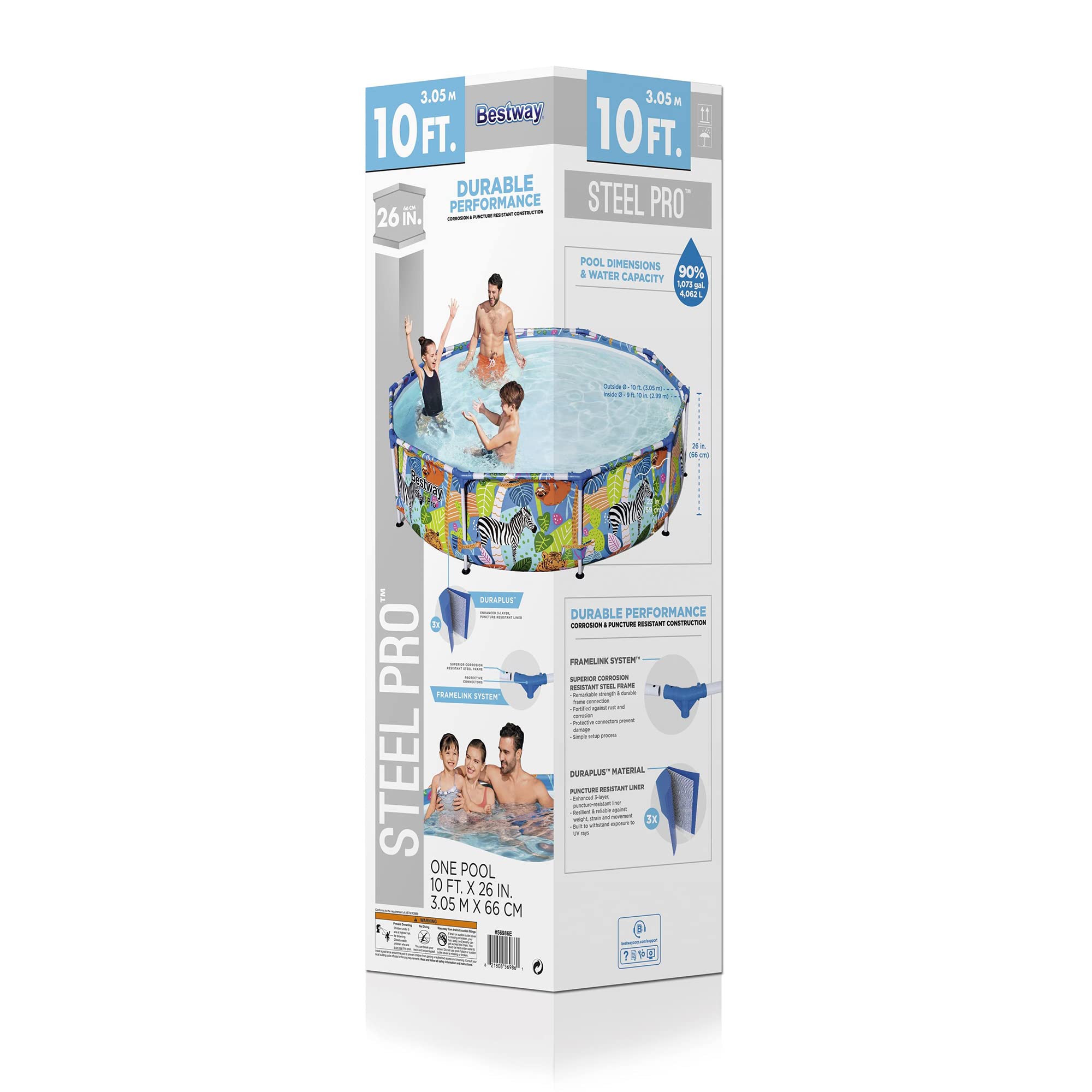 Bestway Steel Pro 10ft x 26in Above Ground Round Backyard Swimming Pool | 1073 Gallon Capacity | Durable Steel Frame | Colorful Animal Graphics | Perfect for Kids, Family Fun & Summer Relaxation