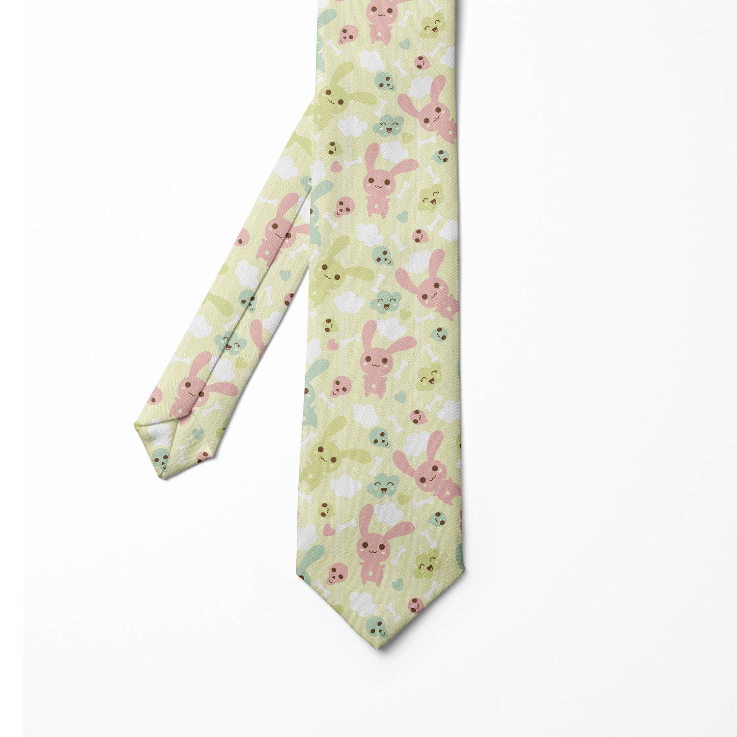 Ambesonne Stylish Bunny Clouds & Bones Pattern Necktie - 3.7