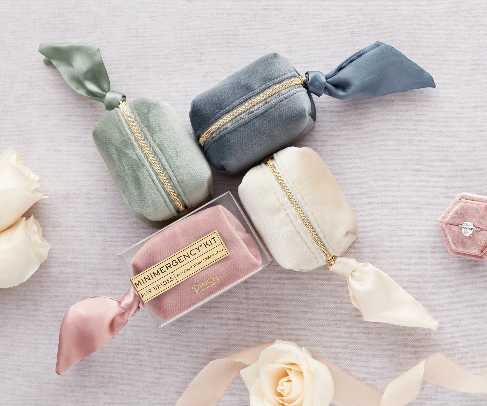 Velvet Bridesmaid Emergency Kit - Dusty Pink Mini Makeup & Essentials Pouch for Weddings, Parties & Travel
