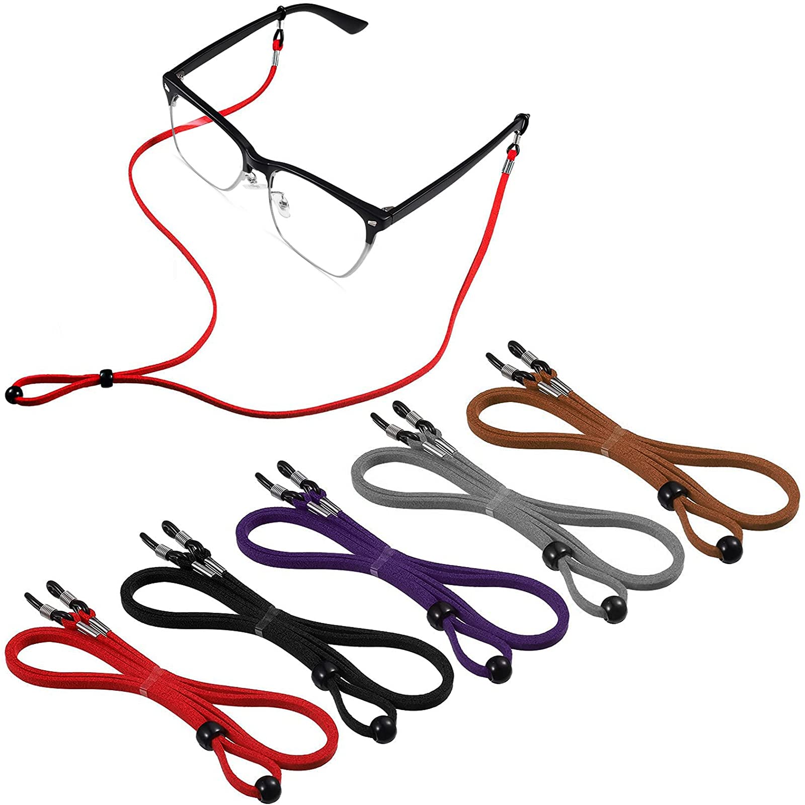 Adjustable PU Leather Eyeglass Strap - 5 Pack for Sports & Reading