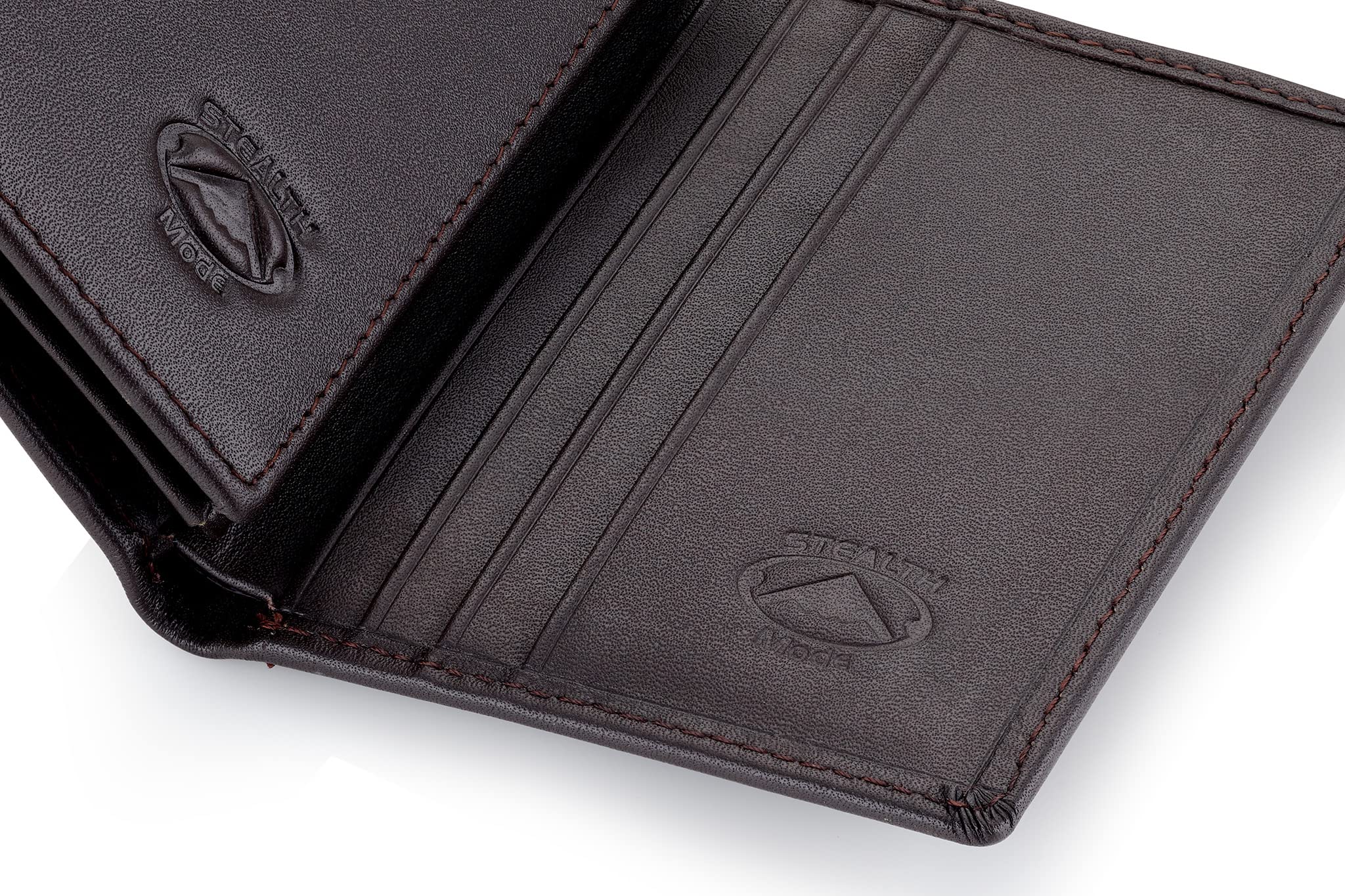Stealth Mode Leather RFID Blocking Trifold Wallet for Men - Flip Out ID Holder & Card Slots - Premium Coffee Brown - Perfect for Travel, Business & Everyday Use