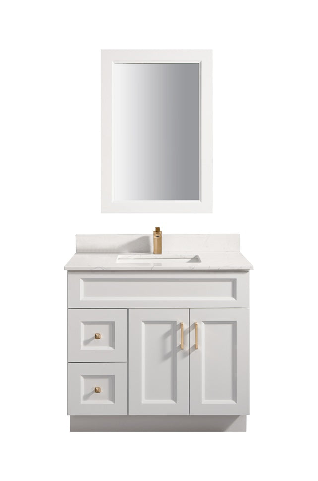 Nova 42 Inch Modern Bathroom Vanity Set with Quartz Countertop - Left Side Drawers, Soft Close Doors (3 Color Options) - Perfect for Small Bathrooms & Powder Rooms