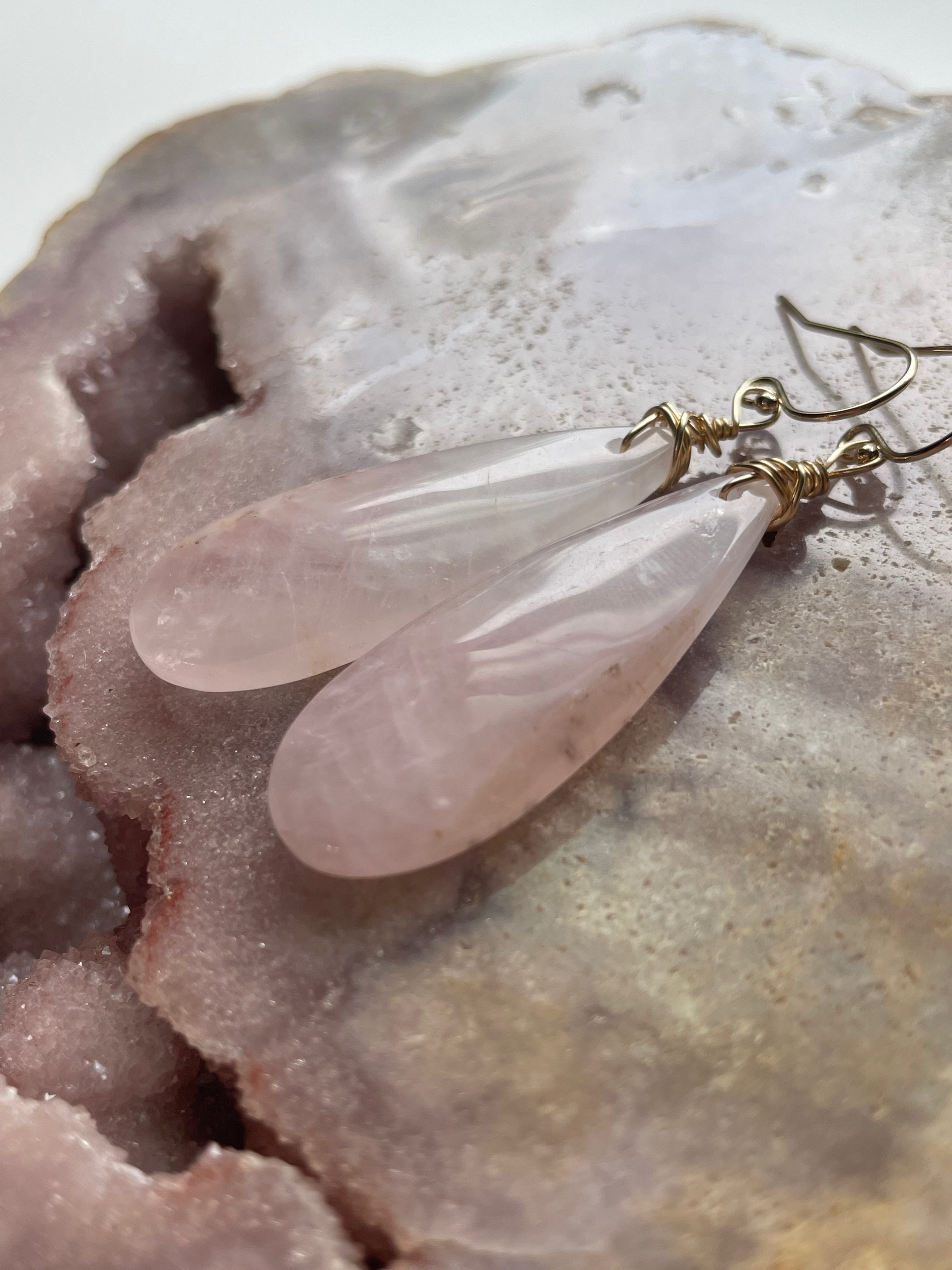 Rose Quartz Dangle Earrings - 14K Gold Filled Hoop Earrings for Women | Elegant Boho Jewelry for Everyday Wear & Special Occasions