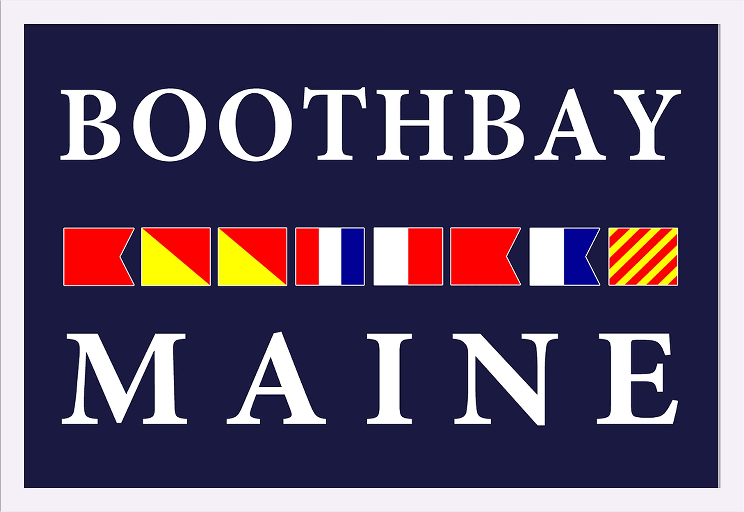 Boothbay Maine Nautical Flags 36x24 Giclee Art Print - Gallery Framed White Wood Wall Decor - Perfect for Coastal Home, Office or Nautical Themed Room