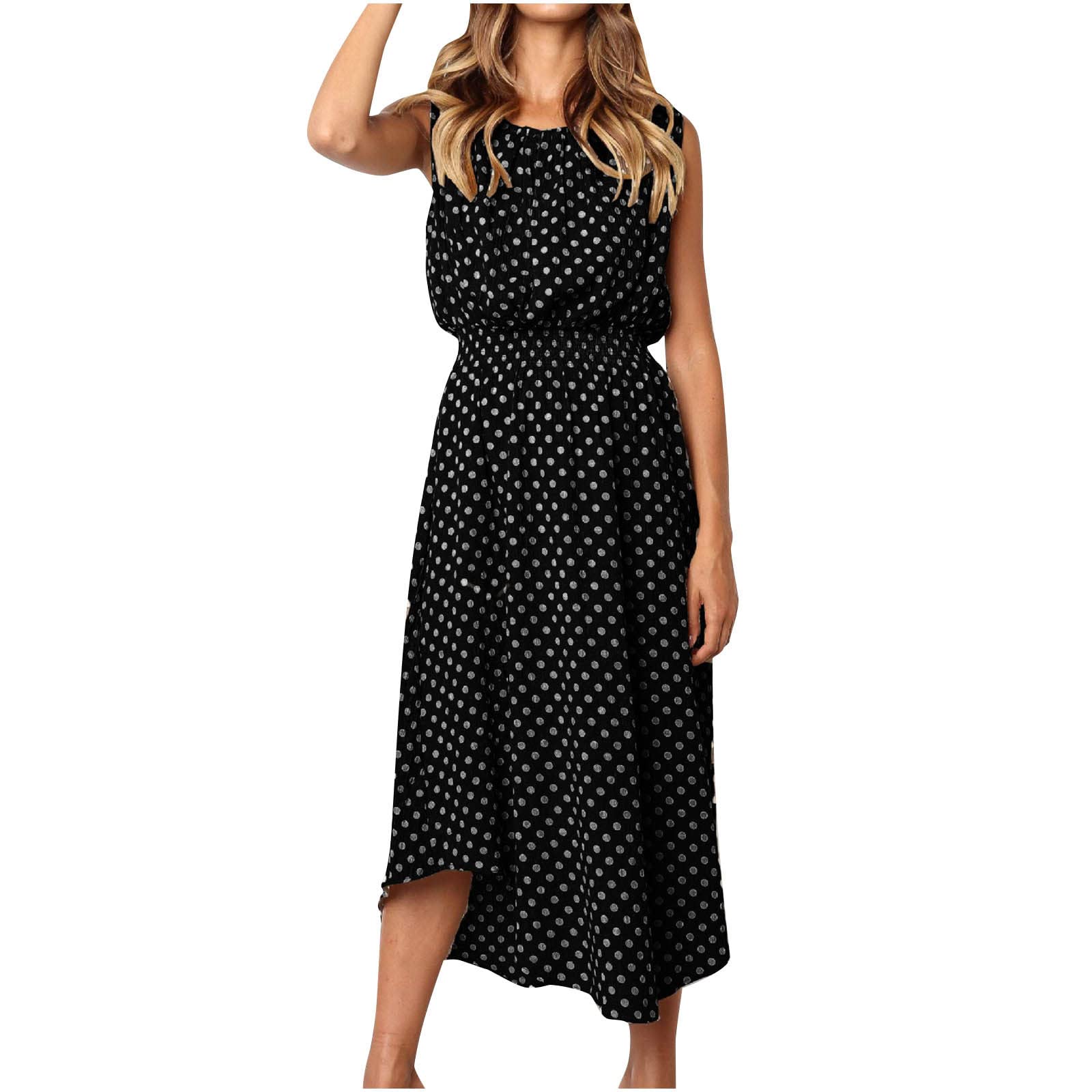 Women's Summer Dresses 2023 - Sleeveless Sexy Casual Floral Print Long Maxi Dress with Cold Shoulder, Side Slit & Pockets | Beach Vacation, Party Wear, Date Night Outfits