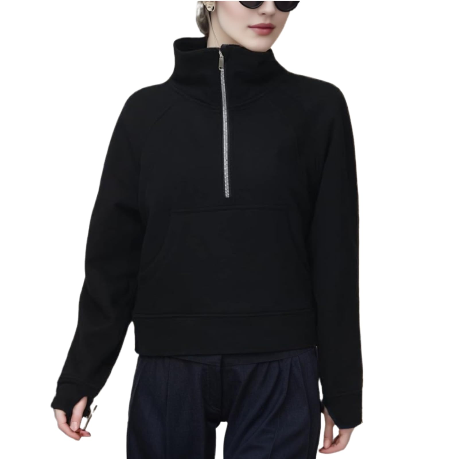 Women's Half Zip Pullover Sweatshirt - Long Sleeve Stand Collar Crop Fleece Lined Top for Spring 2025 | Casual Outfits, Layering & Outdoor Activities