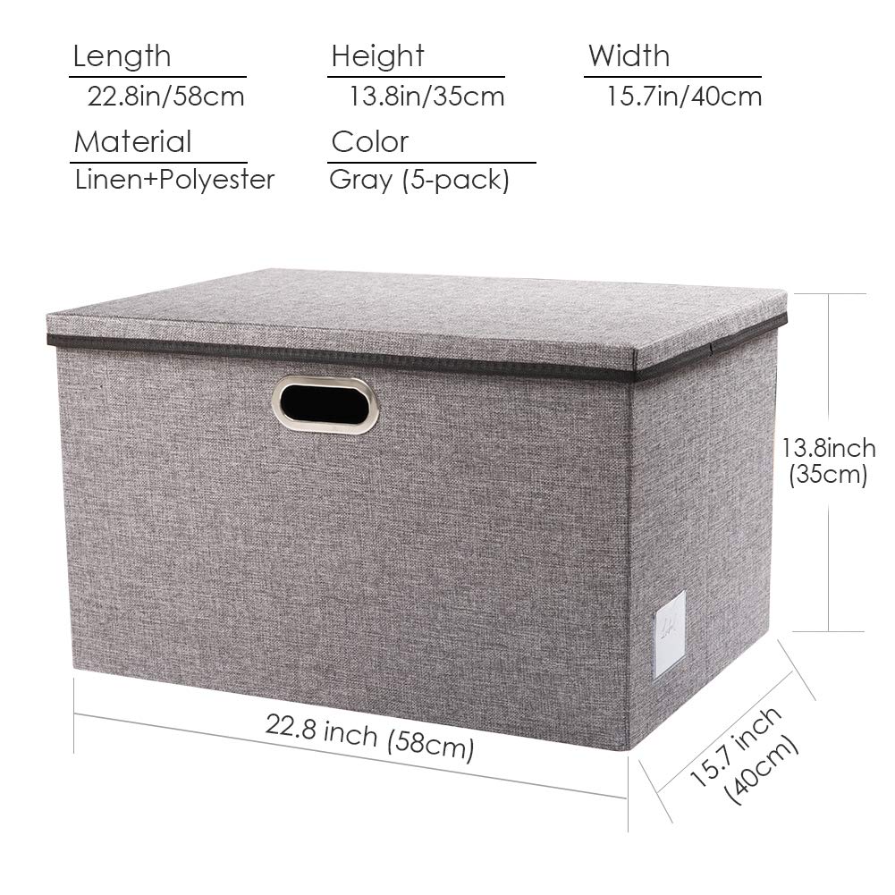 PRANDOM Extra Large Collapsible Storage Bins with Lids [5-Pack] - Foldable Fabric Storage Baskets & Organizer Containers for Bedroom, Closet, Office, Nursery - Space-Saving Home Organization Solution (22.8x15.75x13.8 Inches) - Perfect for Seasonal Storage, Toy Organization & Clothes Sorting