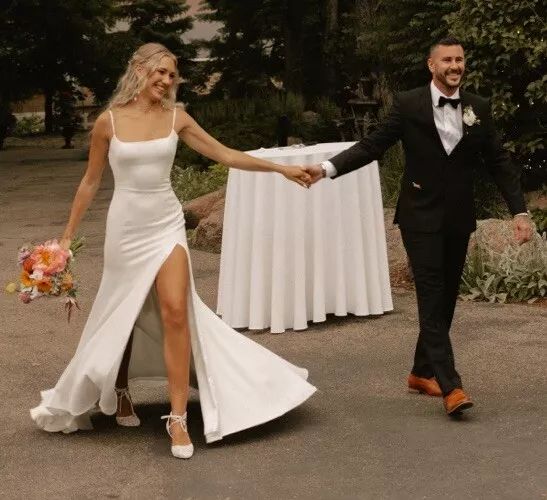 Jenny Yoo Emery Slit Gown - Elegant A-Line Wedding Dress with Side Slit for Brides, Prom & Formal Events