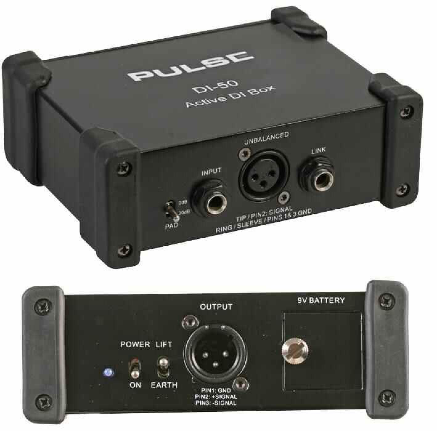 Active DI Box DI-50 - Professional Direct Injection Box for Guitar, Bass & Audio Equipment | Perfect for Live Performances, Studio Recording & Podcasting