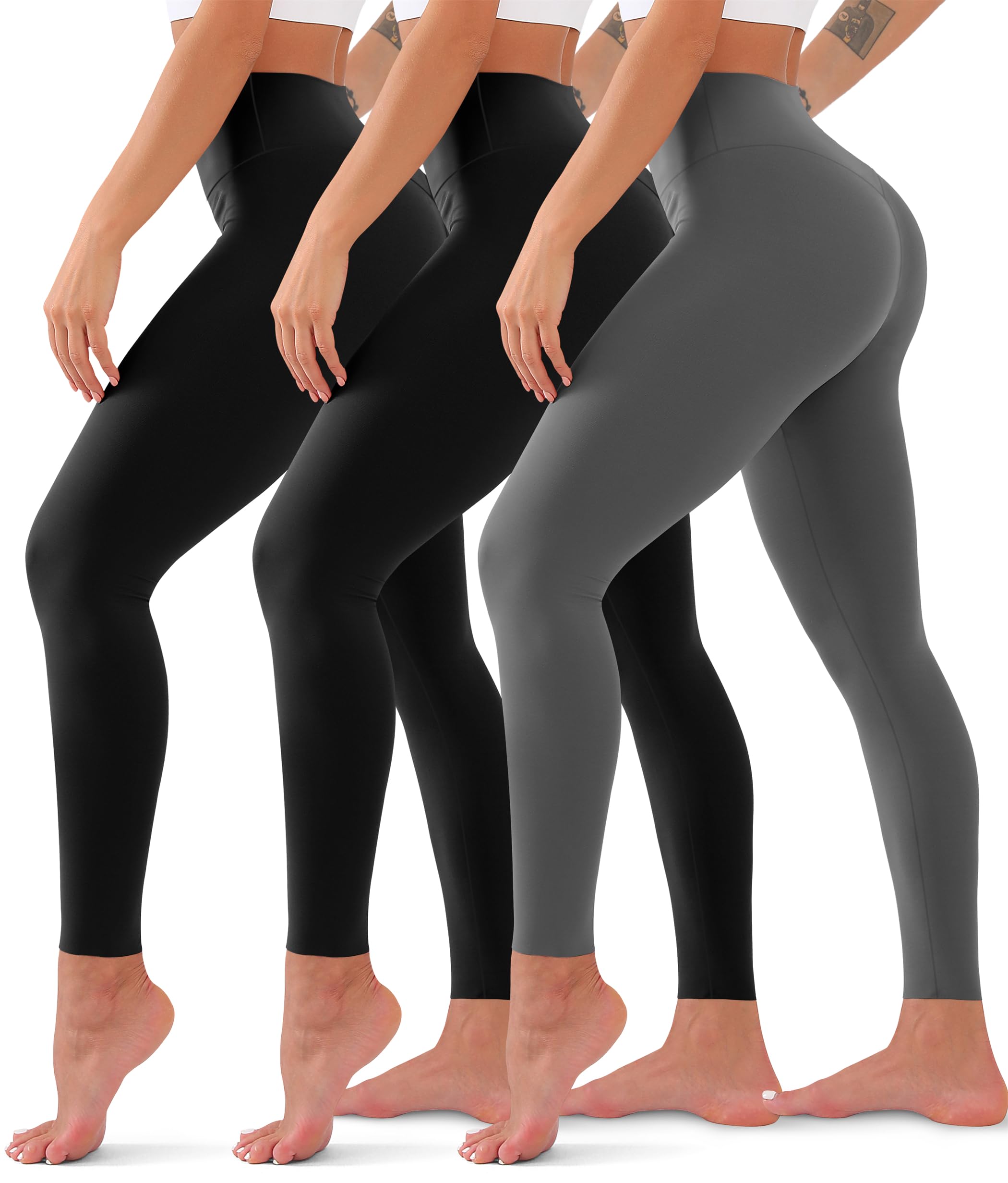 3 Pack High Waisted Yoga Pants for Women - No See Through, Tummy Control Workout Leggings - Buttery Soft & Breathable for Running, Gym, Lounge & Everyday Wear