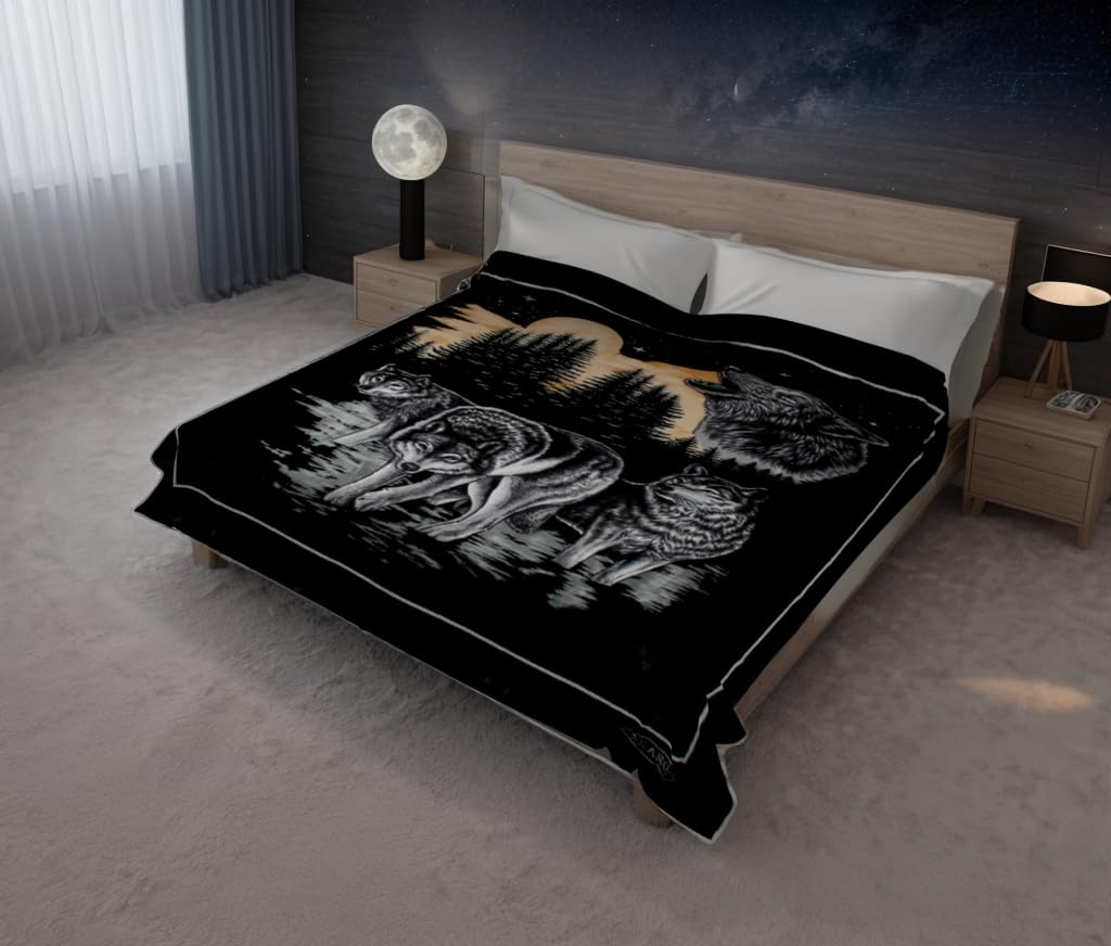 SOLARON Queen Size Korean Style Mink Blanket - Ultra Soft & Luxurious Winter Throw for Bed, Couch, and Home Decor (Wolf Pack Design) - Perfect for Gift, Bedroom, Living Room, and Cozy Nights