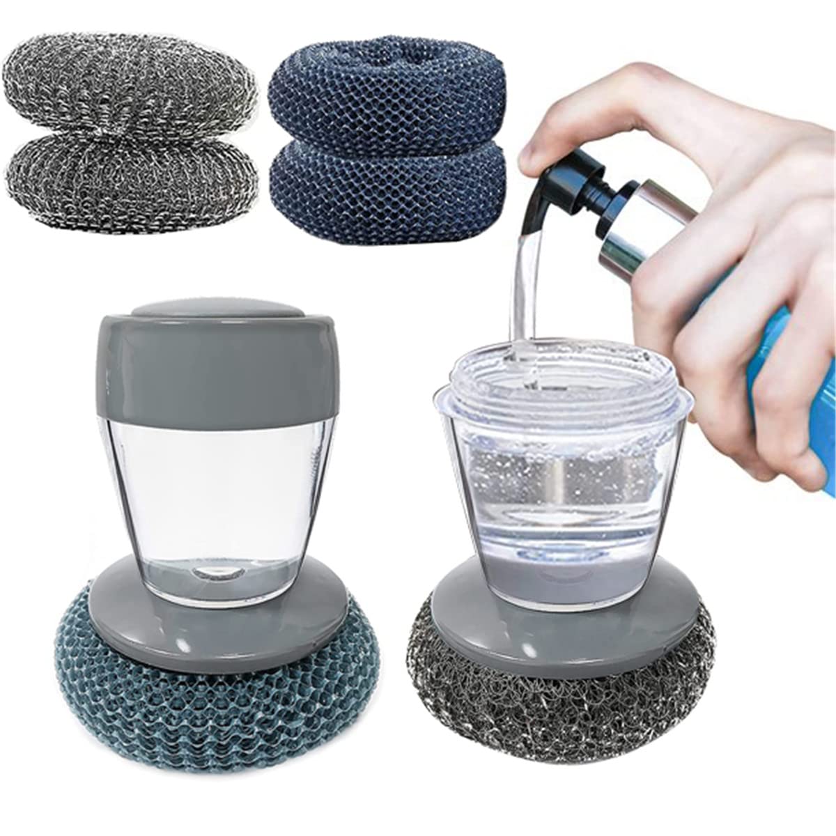 Automatic Soap Dispensing Dish Brush - Multi-Functional Kitchen Cleaning Brush with Soap Container, Hand Protection Design for Washing Pots & Pans (1PC, PET+Steel) - Perfect for Daily Dishwashing & Household Cleaning