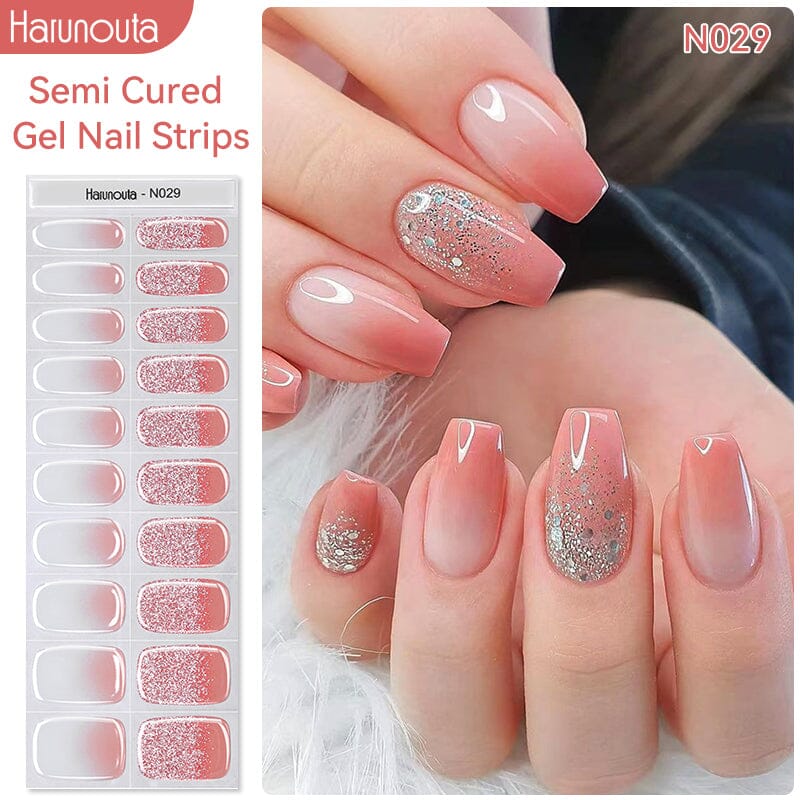 20 Tips Pink Shimmer Semi-Cured Gel Nail Strips - DIY Salon-Quality Manicure at Home for Parties, Weddings & Special Occasions (US Only)