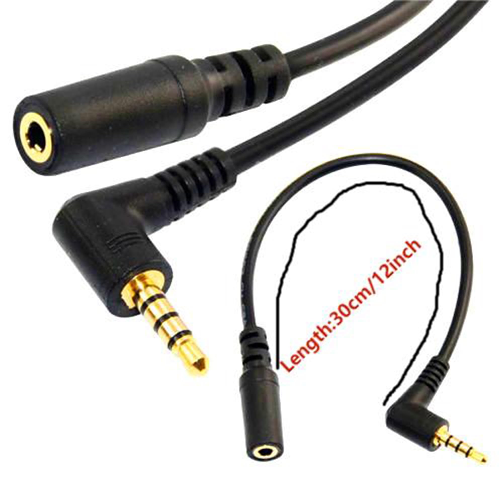 SHANFEILU 4 Pole 3.5mm Right Angle Audio Cable - 90 Degree Male to Female TRRS Stereo Aux Cord with Mic Support - 12 Inch Headset Extension Cable for Gaming, Smartphones, Laptops & Audio Devices