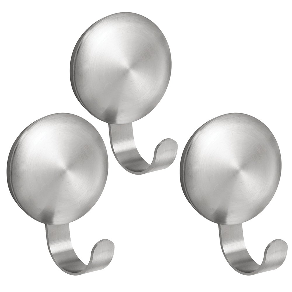 iDesign Forma Self Adhesive Hooks - 3 Pack Stainless Steel Wall Hooks for Bathroom, Kitchen, Office & Home Organization