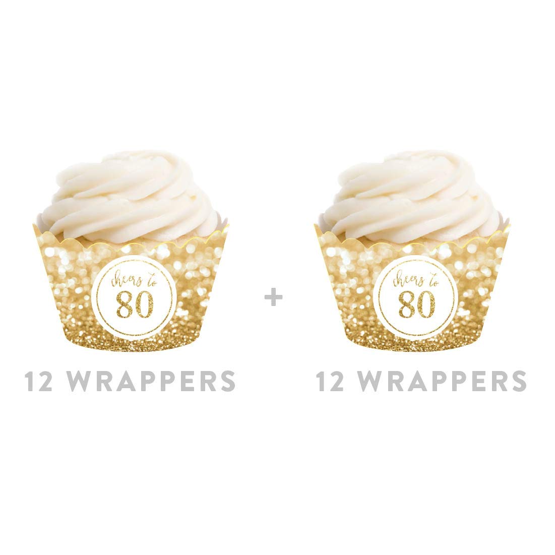 Andaz Press Glitzy Faux Gold Glitter Cupcake Wrappers - 24 Pack | 80th Birthday Decorations, Anniversary Party Supplies | Non-Toxic & Food Safe | Perfect for Milestone Celebrations, Retirement Parties & Golden Themed Events