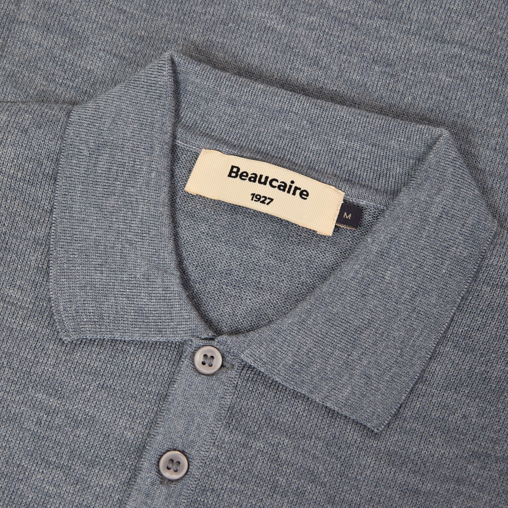 BEAUCAIRE Extra Fine Merino Wool Short Sleeve Polo Shirt for Men - Mid Grey | Breathable & Comfortable Casual Wear for Office, Golf & Summer Outings