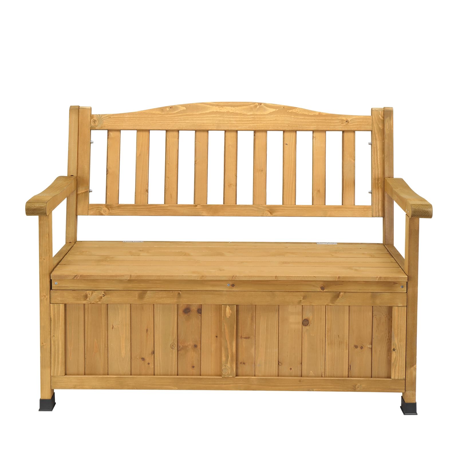 All-Weather Wooden Storage Bench Deck Box with Armrests - Outdoor Patio Furniture for Deck, Backyard & Porch - Organize Tools, Toys & Cushions - Bright Yellow Weatherproof Storage Chest for Garden & Poolside Use