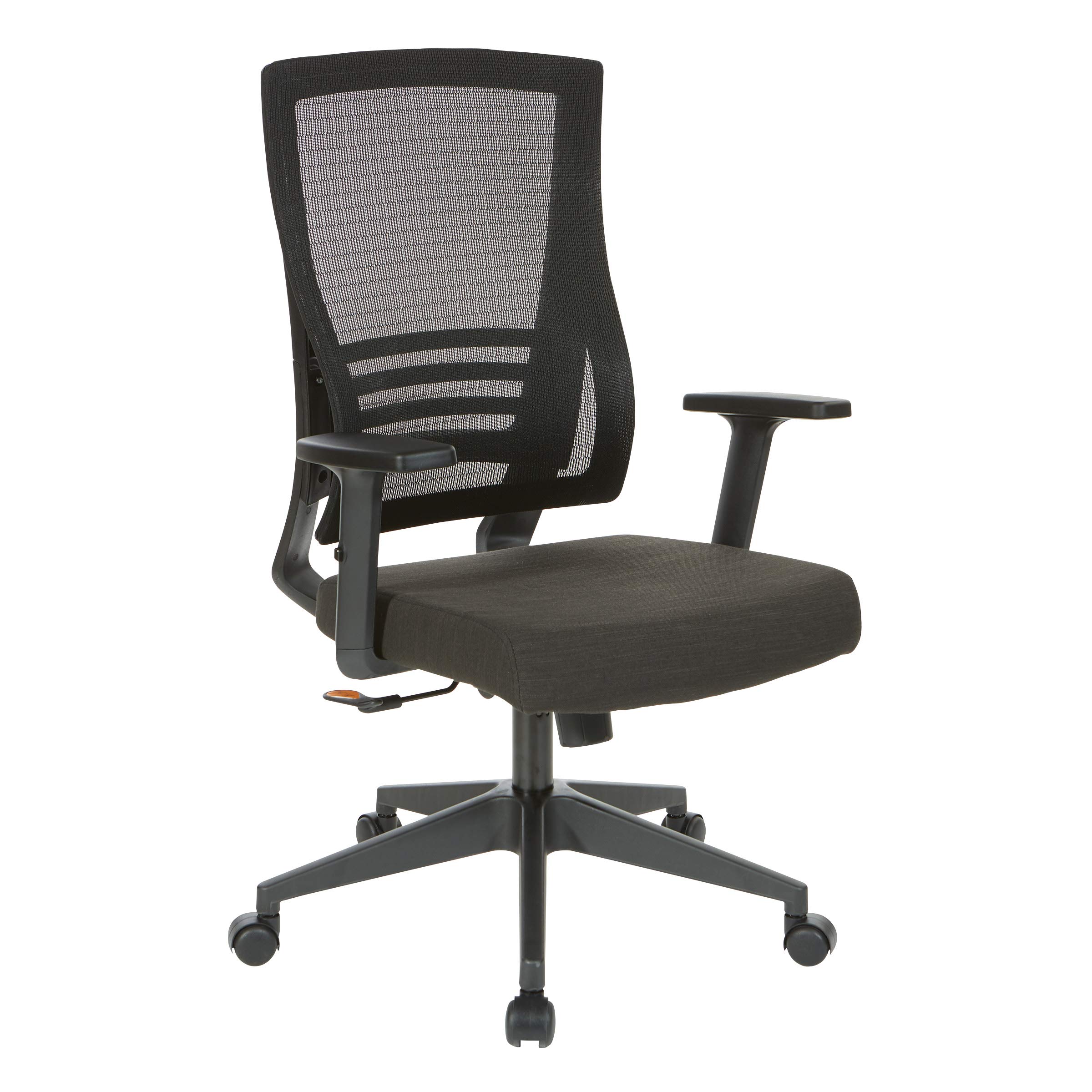 Office Star Ergonomic Mesh Back Office Chair with 2-to-1 Synchro Tilt Control & Adjustable Padded Arms - Breathable Linen Black Fabric & Black Frame - Perfect for Home Office, Workspace & Computer Desk
