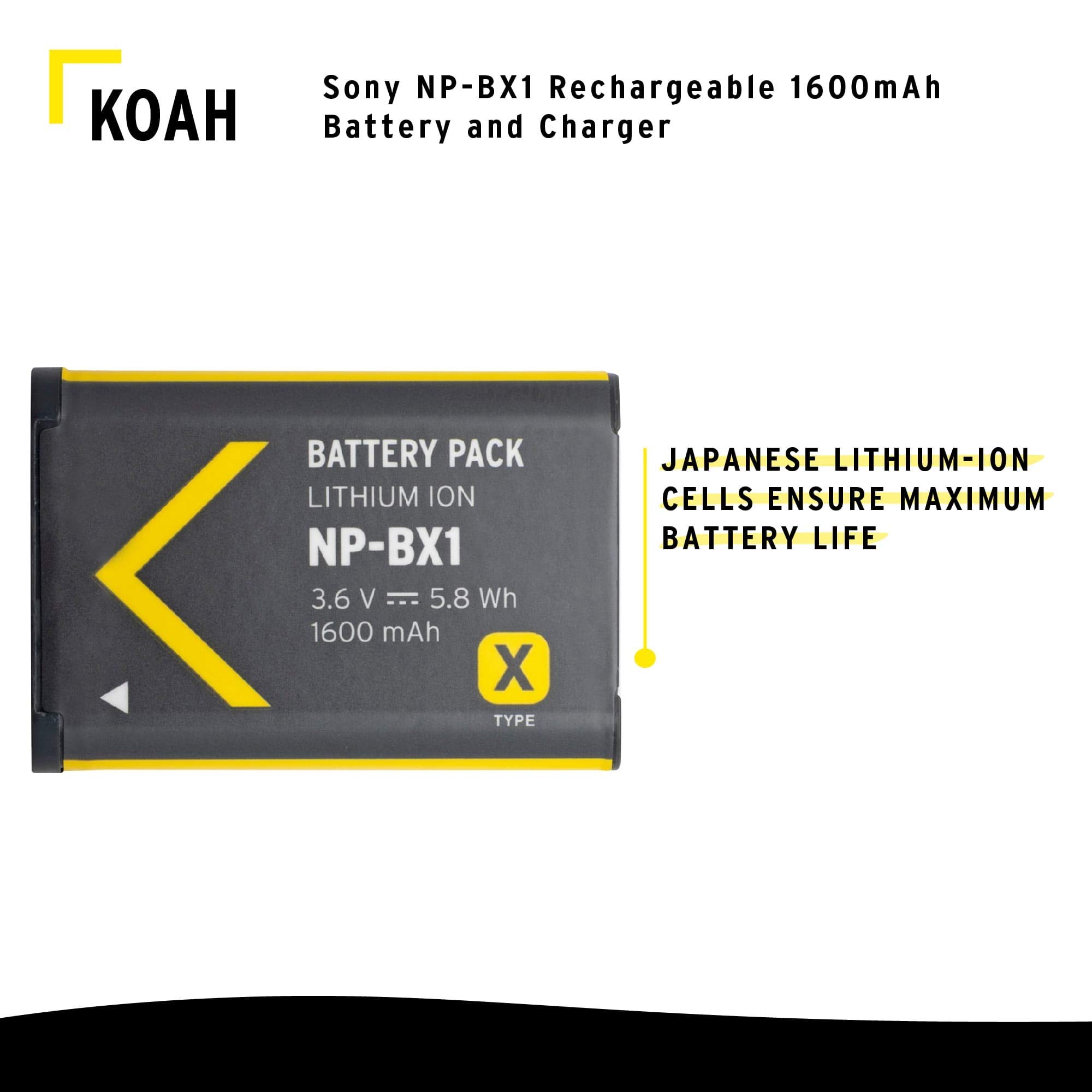 Rechargeable Lithium-Ion Battery Pack for Sony NP-BX1 Camera - Compatible Replacement with QC-105 Charger, Includes EU & 12V Car Adapters - Perfect for Travel Photography, Vlogging & Outdoor Shooting