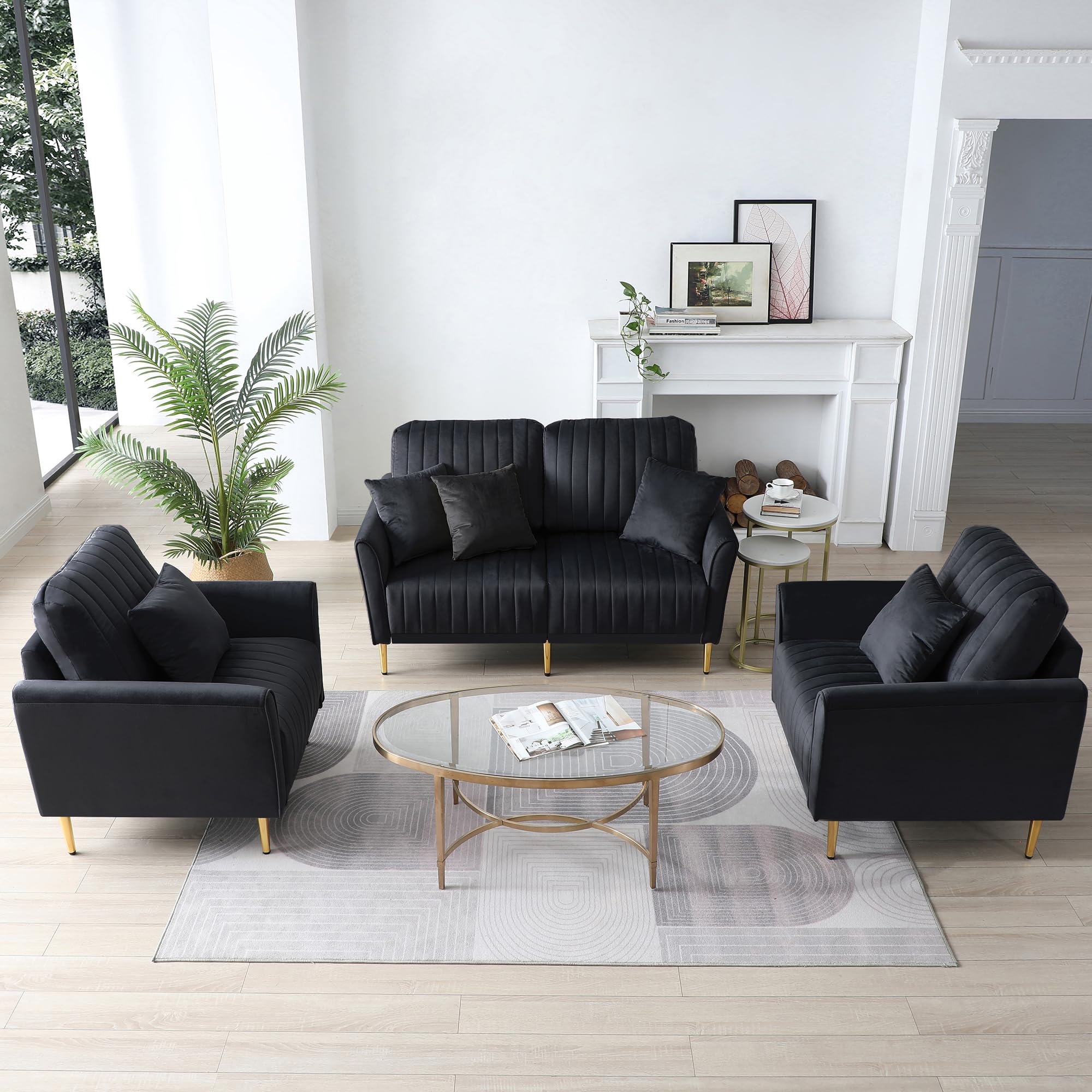 Kevinplus Velvet Accent Chair - Modern Luxury Upholstered Single Sofa Armchair with Pillow for Living Room, Bedroom & Apartment - Black | Perfect for Reading Nook, Lounge Area & Home Office Decor
