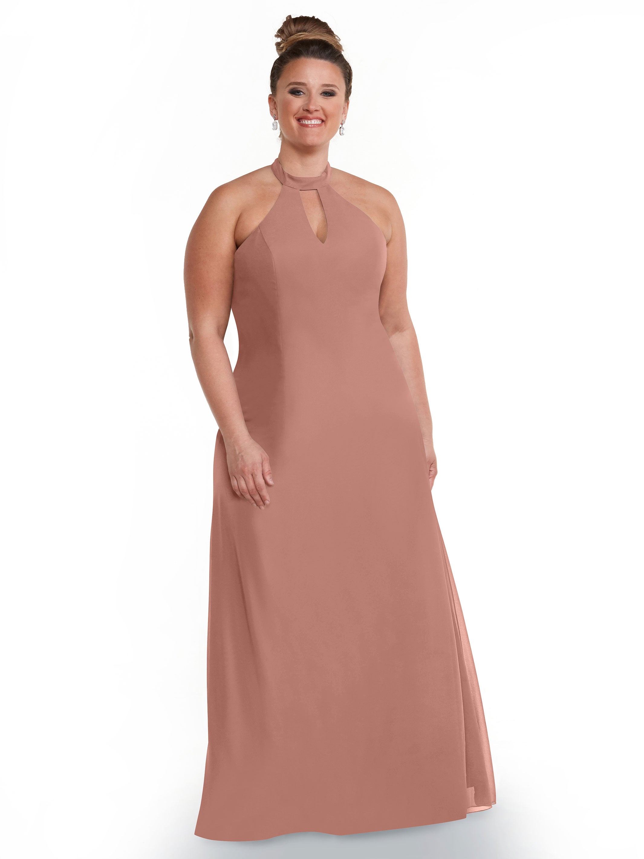 Elegant 80138 Chiffon A-Line Bridesmaid Dress with Keyhole Halter Neckline - Perfect for Weddings, Formal Events & Special Occasions