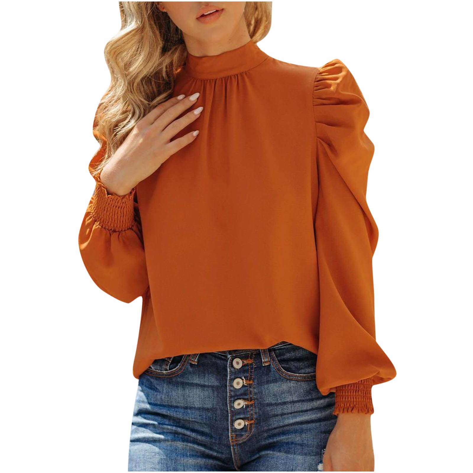 Women's Long Sleeve Ruffle Blouse - High Neck Chiffon T-Shirt Top for Casual Wear | Solid Color Slim Fit Comfortable Shirt for Office, Date Night & Everyday Outfits