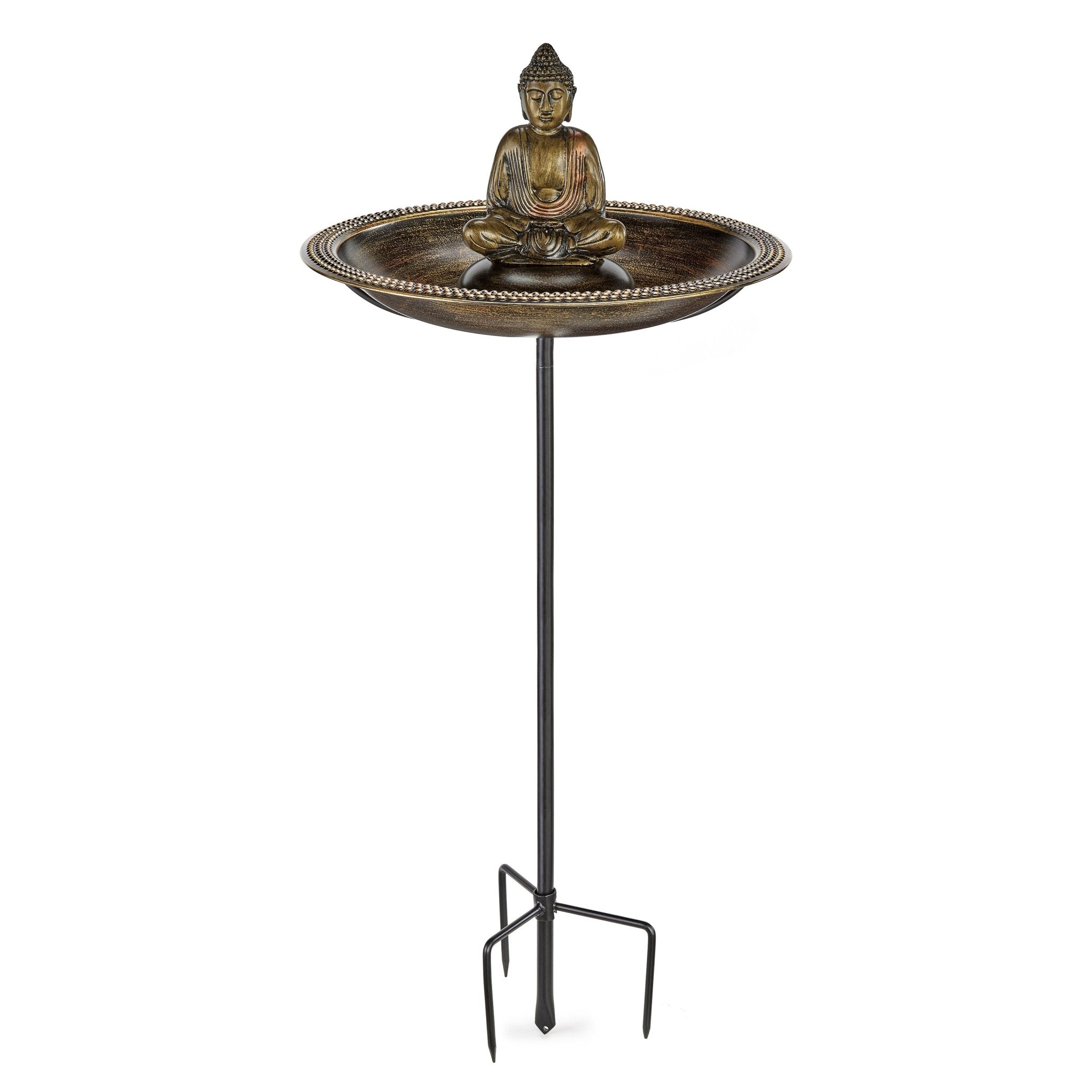 18-Inch Beaded Copper Birdbath with Meditating Buddha Statue - Outdoor Garden Decor for Zen Meditation Spaces, Patio, and Backyard Landscaping