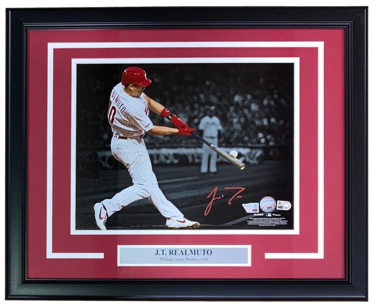JT Realmuto Autographed Framed 11x14 Philadelphia Phillies Baseball Photo - Limited Edition Collectible for Sports Fans & Memorabilia Enthusiasts - Perfect for Home Office, Man Cave, or Sports Bar Decor
