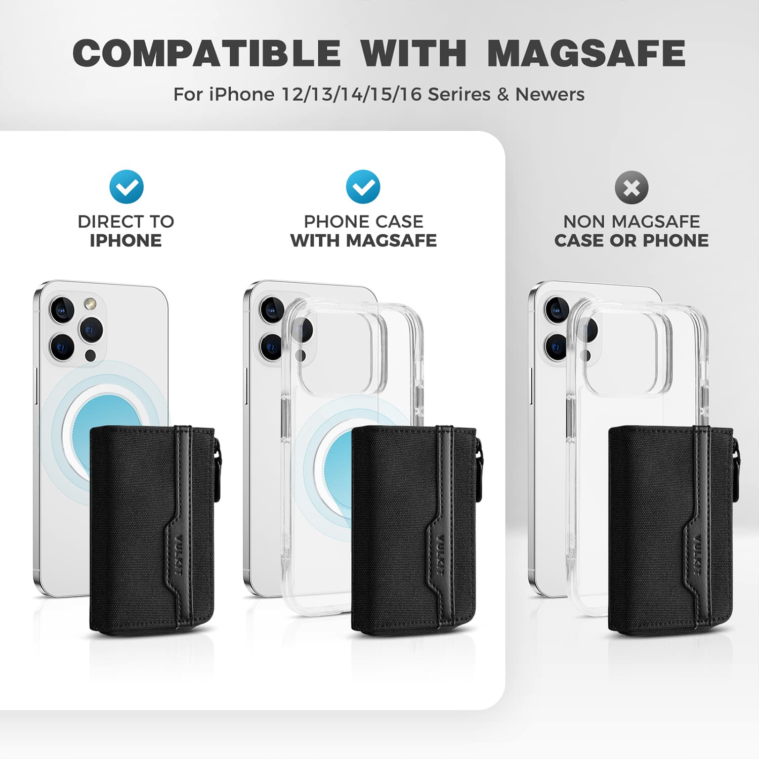 VPA113 Magnetic Card Wallet with RFID Blocking - Slim & Secure for iPhone 15/14/13/12 Series | Perfect for Travel, Work & Everyday Use (Black)