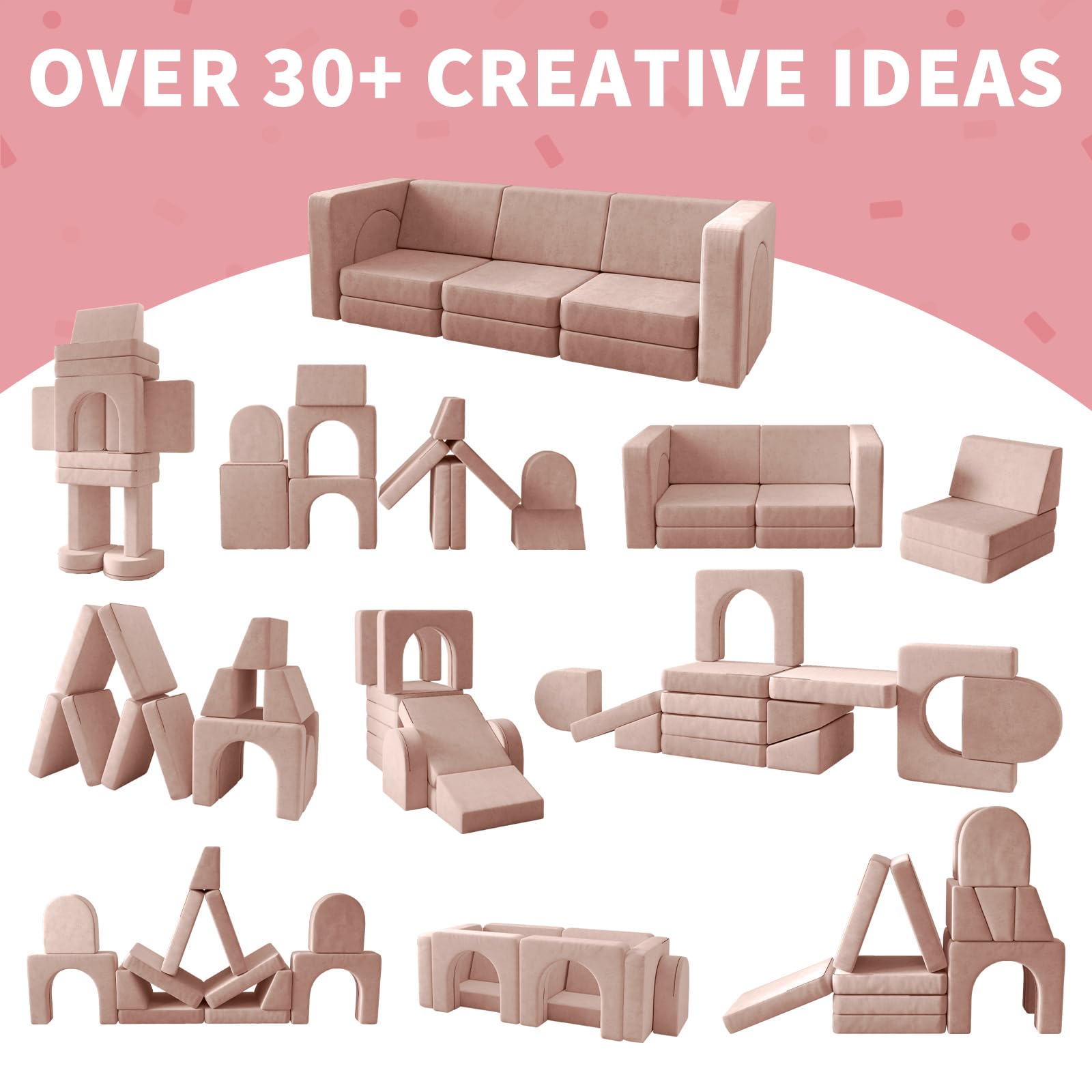 Wanan Kids Couch 12PCS - Modular Play Sofa for Toddlers & Children, 12-in-1 Multifunctional Playroom Furniture for Creative Play, Nap Time & Relaxation - Light Pink Toddler Couch for Boys & Girls - Perfect for Playrooms, Bedrooms & Daycare Centers