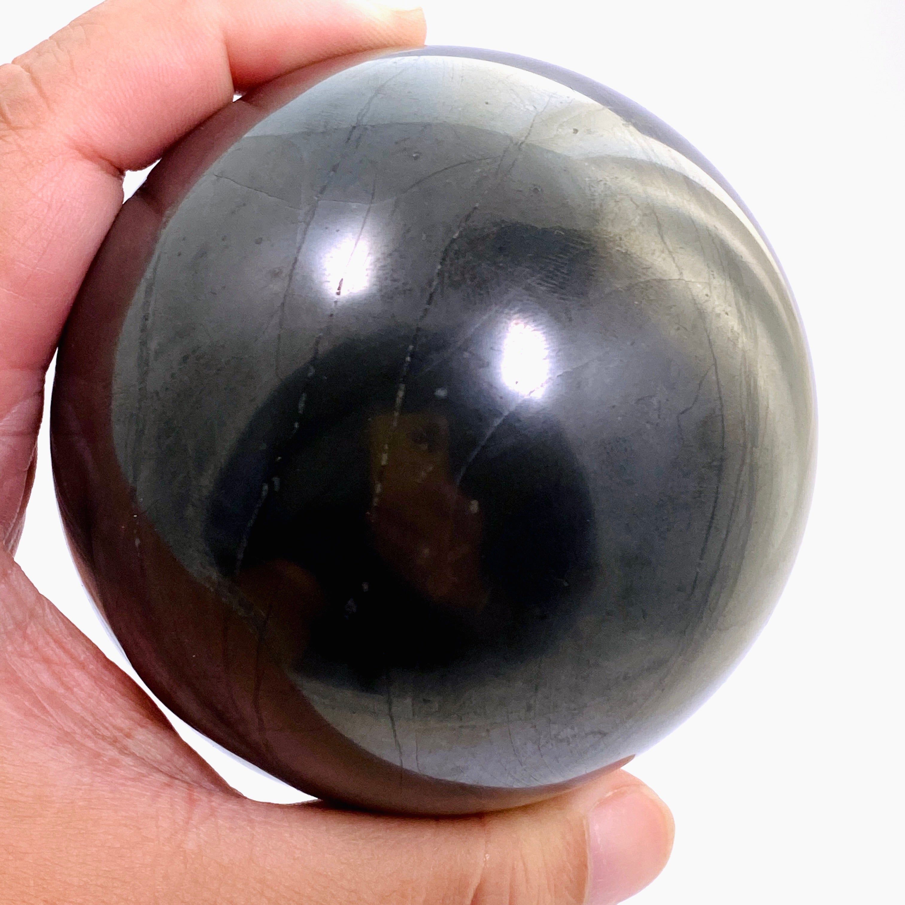 Shungite Sphere 84mm - Natural EMF Protection Stone for Home & Office - Meditation, Healing & Energy Purification - Perfect for Desk Decor, Feng Shui & Spiritual Practices