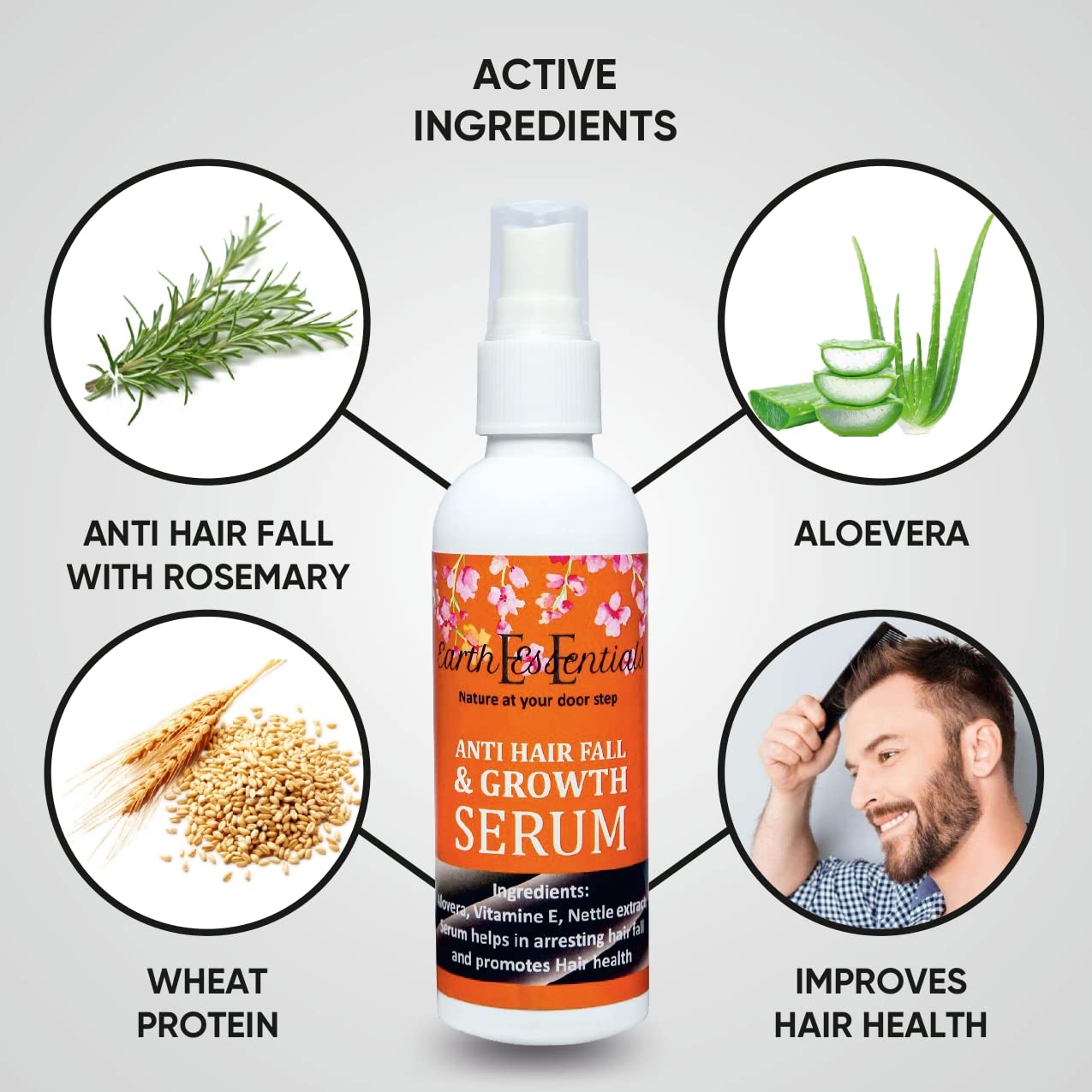 Earth Essentials Hair Thickening & Strengthening Treatment Tonic with Natural Oils - 100ml for Men & Women | Reduces Hair Fall & Promotes Growth | Perfect for Daily Scalp Care & Thinning Hair Solutions