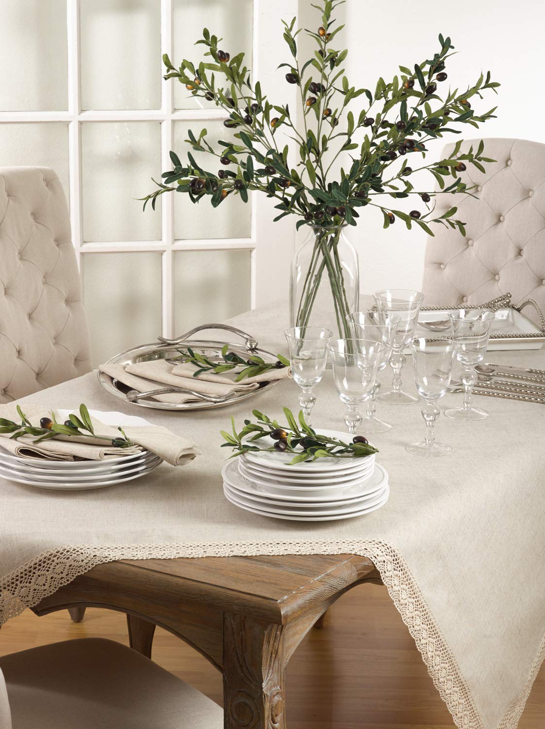 SARO LIFESTYLE 70x120 Inch Natural Tablecloth - Elegant Dining Decor