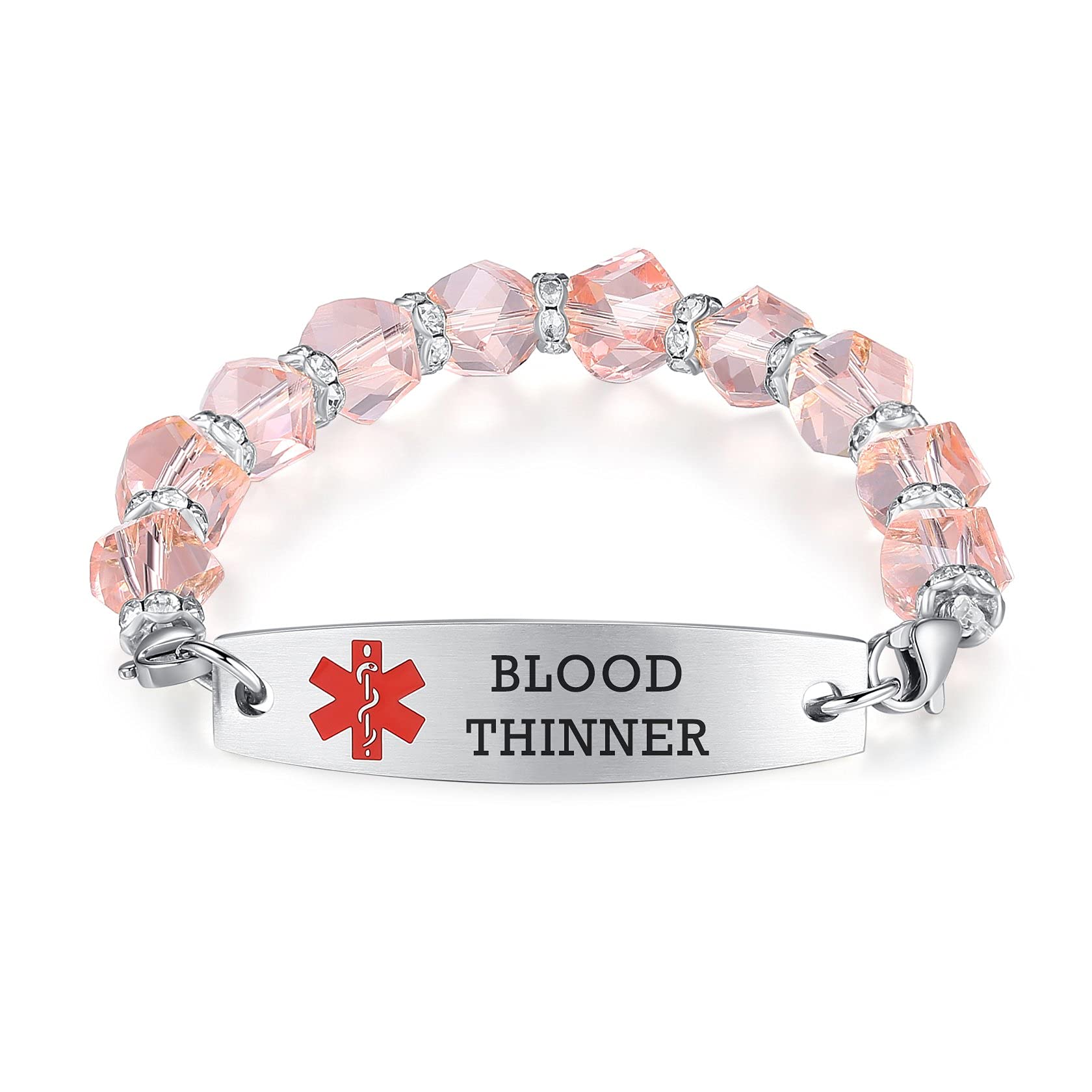 Customizable 7.5 Inch Medical ID Bracelet for Women - Interchangeable Beads & Engraved Alert Tag - Perfect for Allergies, Diabetes & Emergency Medical Identification