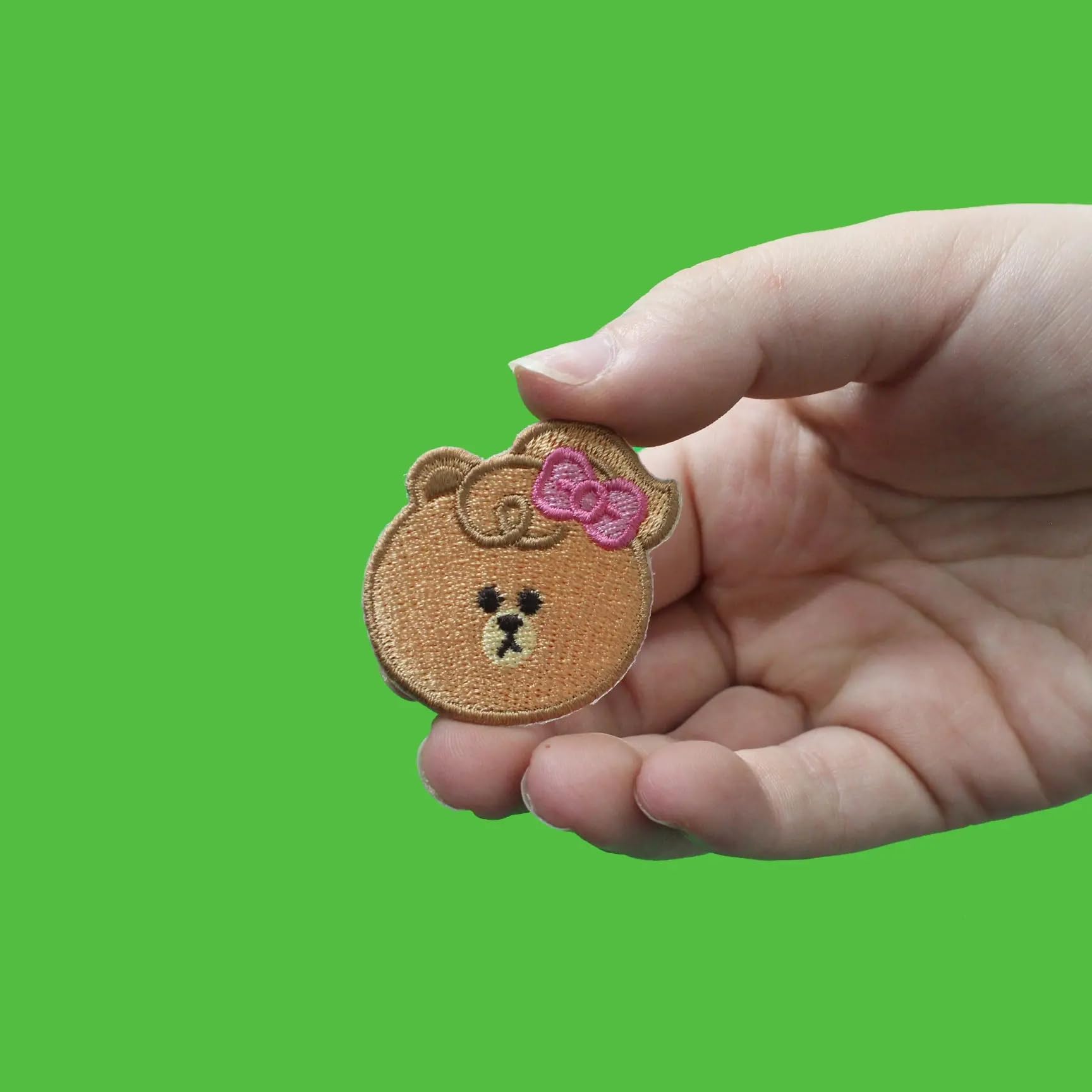 Line Friends Bear Choco Head Embroidered Iron On Patch - Cute DIY Sewing Applique for Jackets, Backpacks & Hats - Perfect for Customizing Clothes & Accessories