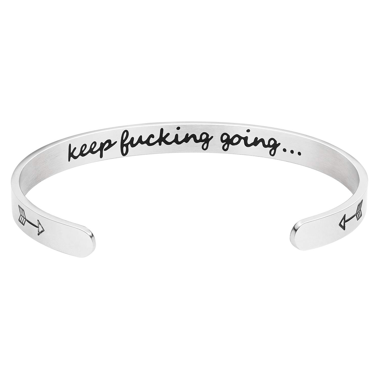 Keep Going Motivational Cuff Bracelet for Women - Stainless Steel Engraved Bangle with Inspirational Quote - Perfect for Gifts, Daily Wear & Encouragement