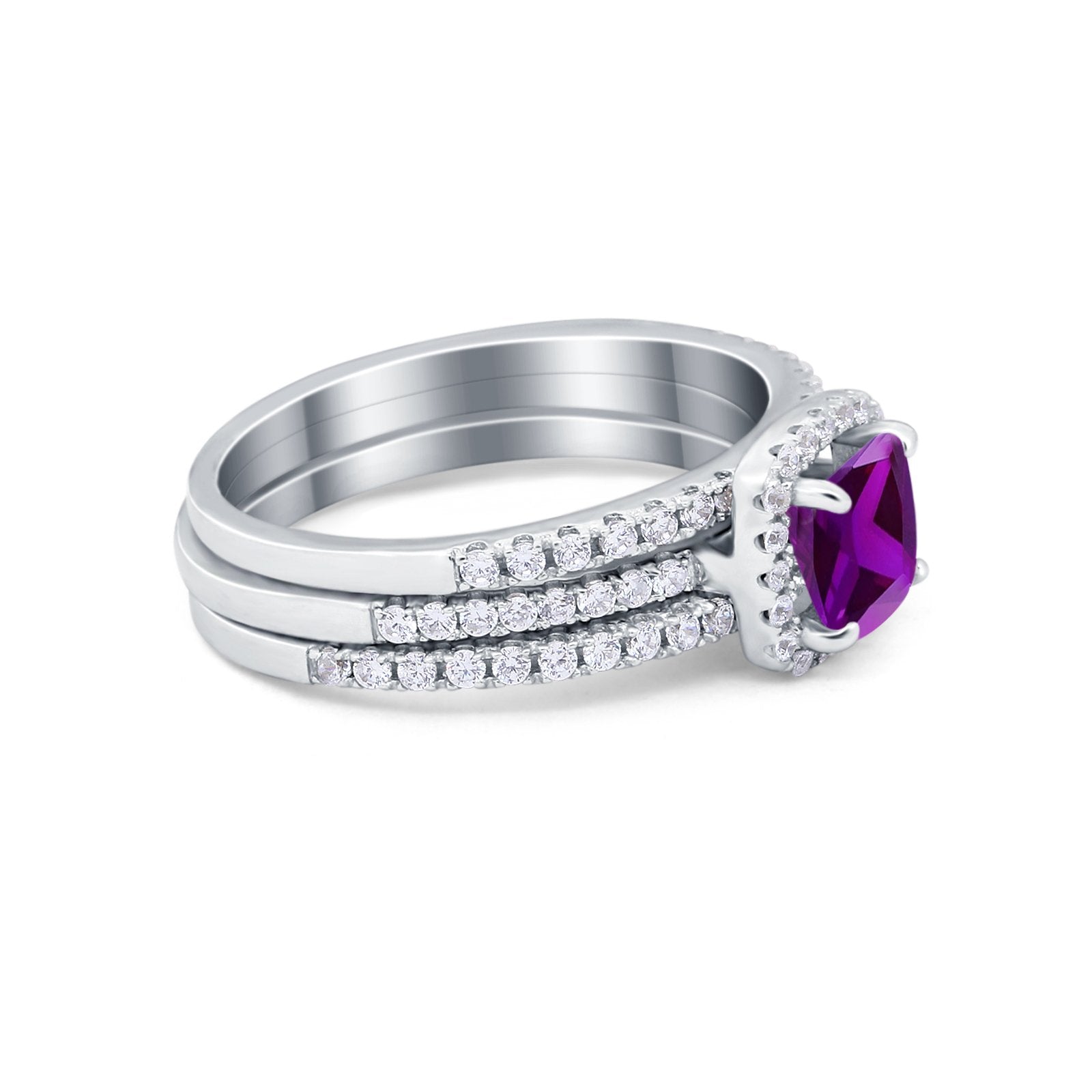3-Piece Wedding Ring Set Round Simulated Cubic Zirconia 925 Sterling Silver for Women - Elegant Bridal Jewelry Gift for Engagement, Anniversary & Special Occasions