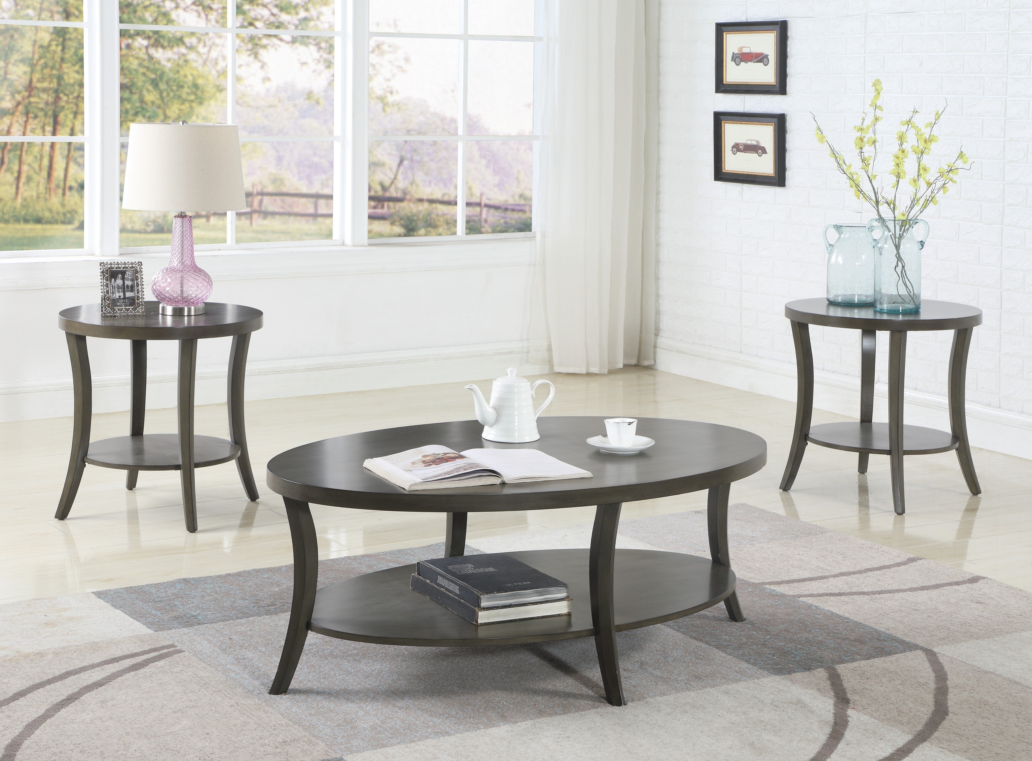 Roundhill Furniture Perth Contemporary 3-Piece Oval Coffee Table Set - Modern Living Room Decor for Home & Office