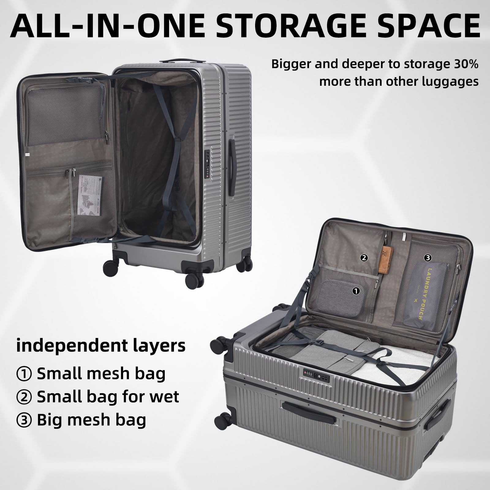 2-Piece 20/29 Inch Lightweight Aluminum Hardshell ABS+PC Luggage Set with TSA Lock, 360° Spinner Wheels & Adjustable Handle - Dark Gray Suitcase for Business Travel, Family Vacations & International Trips