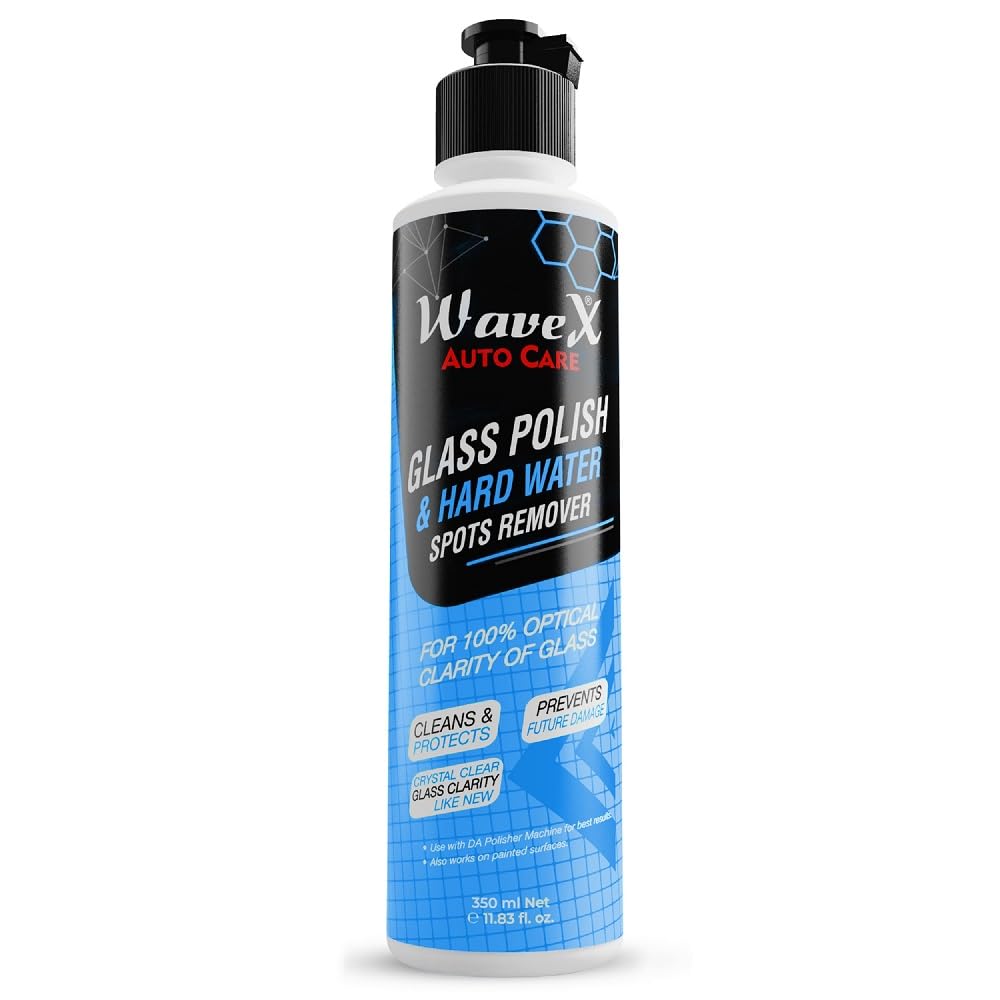 Wavex Glass Polish & Hard Water Stain Remover 350ml - Professional Car Windshield Polish for Cars, Windows & Mirrors | Restores Optical Clarity, Removes Scratches & Water Spots | Perfect for Auto Detailing, Home Glass Cleaning & Shower Door Maintenance