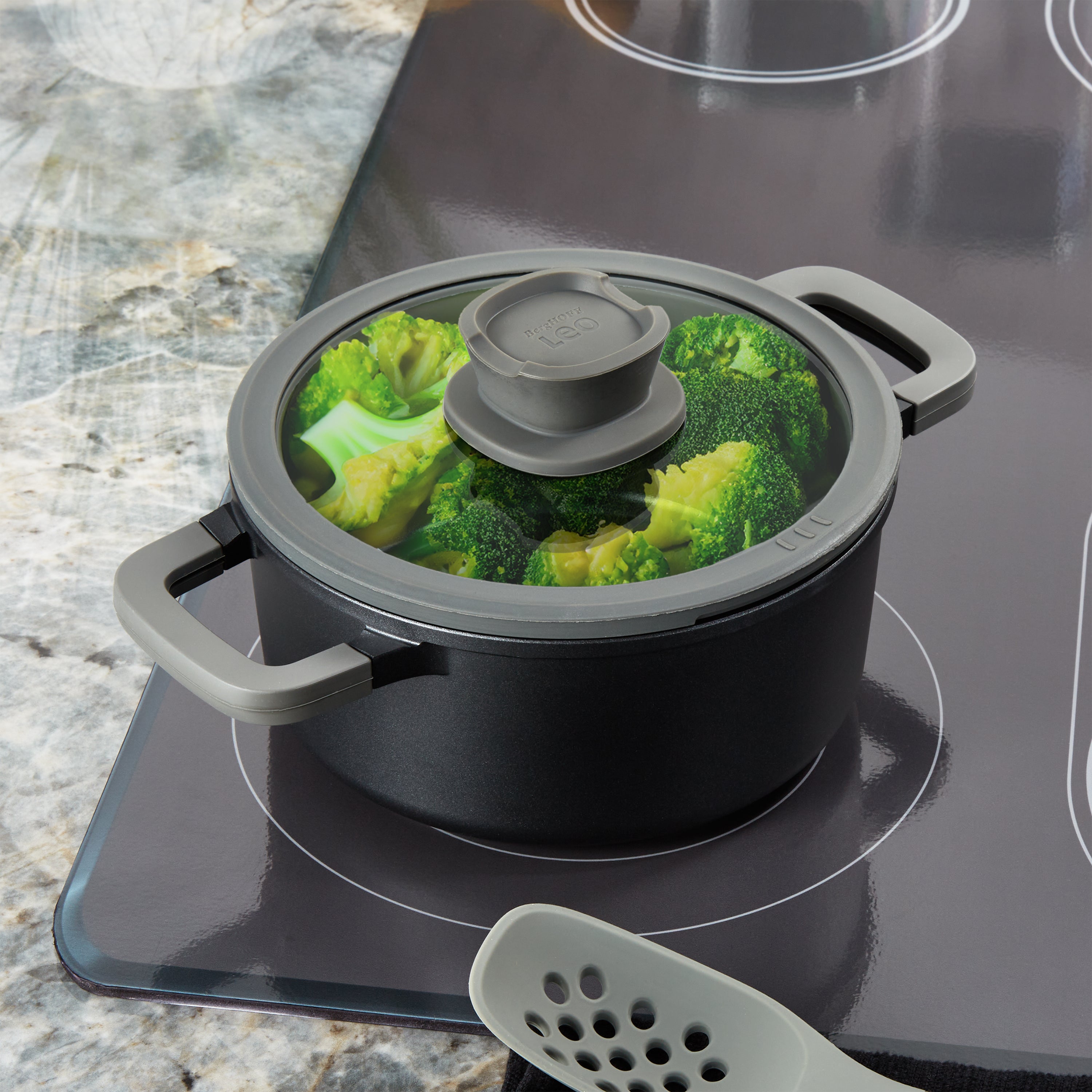 BergHOFF Leo Stone+ 5-Piece Nonstick Ceramic Cookware Set - Eco-Friendly Recycled Material - Perfect for Frying, Sautéing & Healthy Cooking