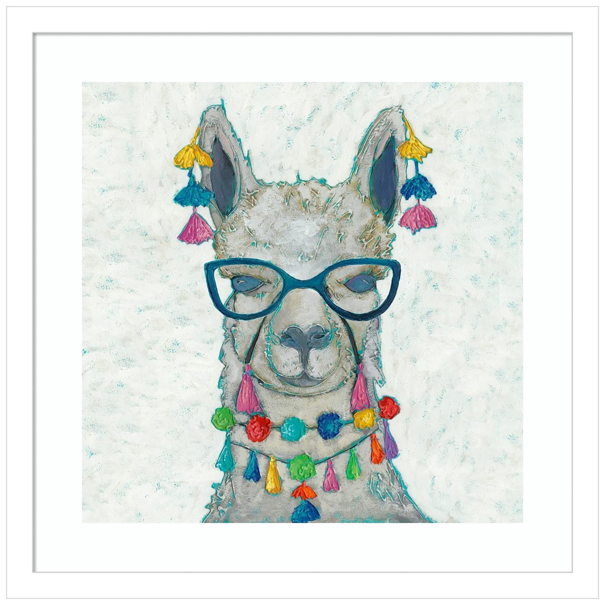 Amanti Art Wood Framed Wall Decor - Llama Love with Glasses II Print by Chariklia Zarris, 17x17 Inch, Svelte White Frame - Perfect for Nursery, Living Room or Office Decor
