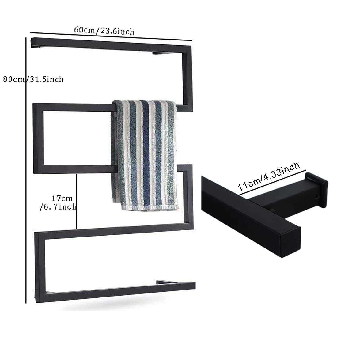 Premium Electric Heated Towel Warmer - 88W Hardwired Stainless Steel Towel Rack with 2/4H Timer | Wall Mounted Waterproof Bath Towel Heater (Black) for Spa, Bathroom & Luxury Home Use
